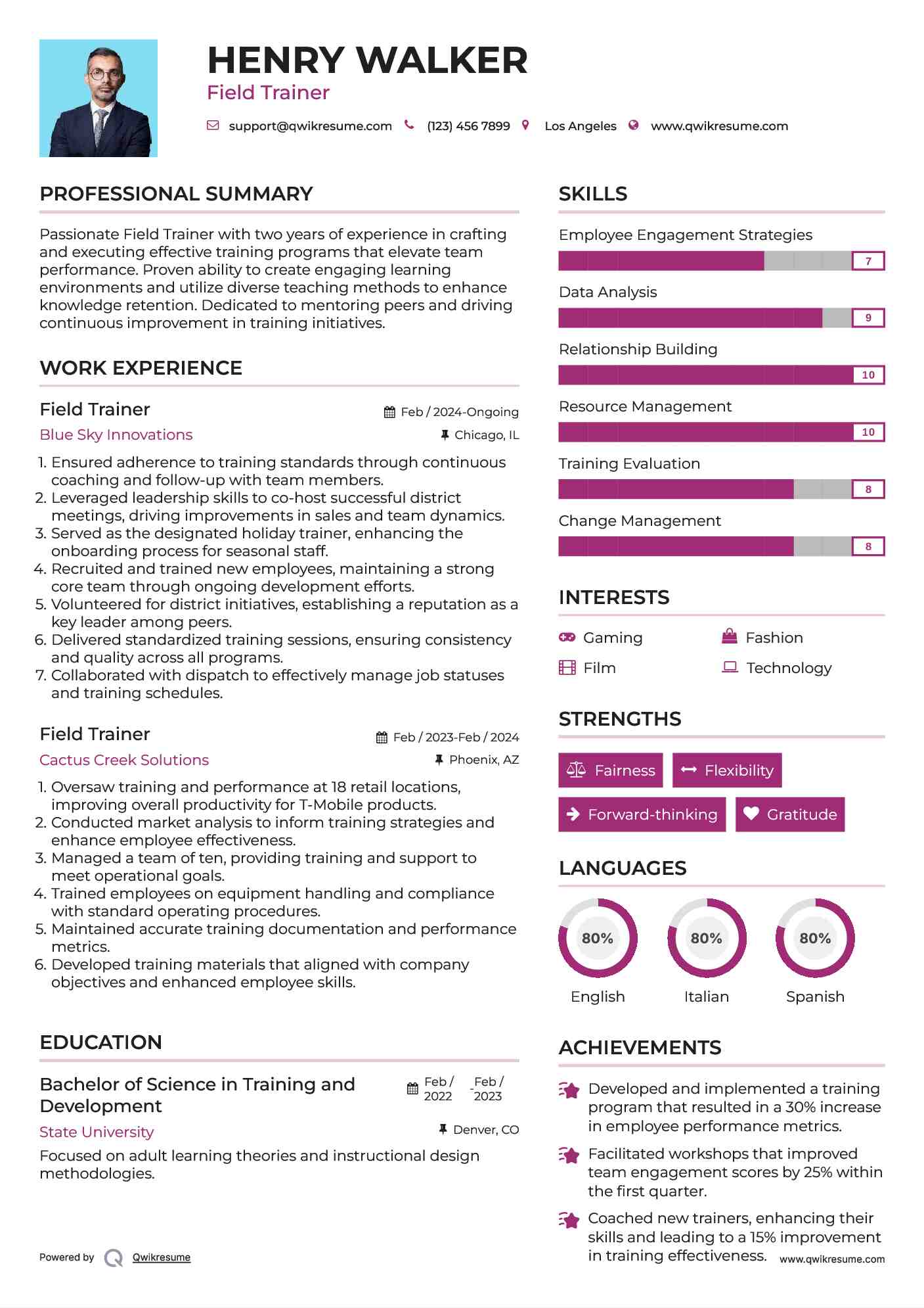 Field Trainer Resume Model