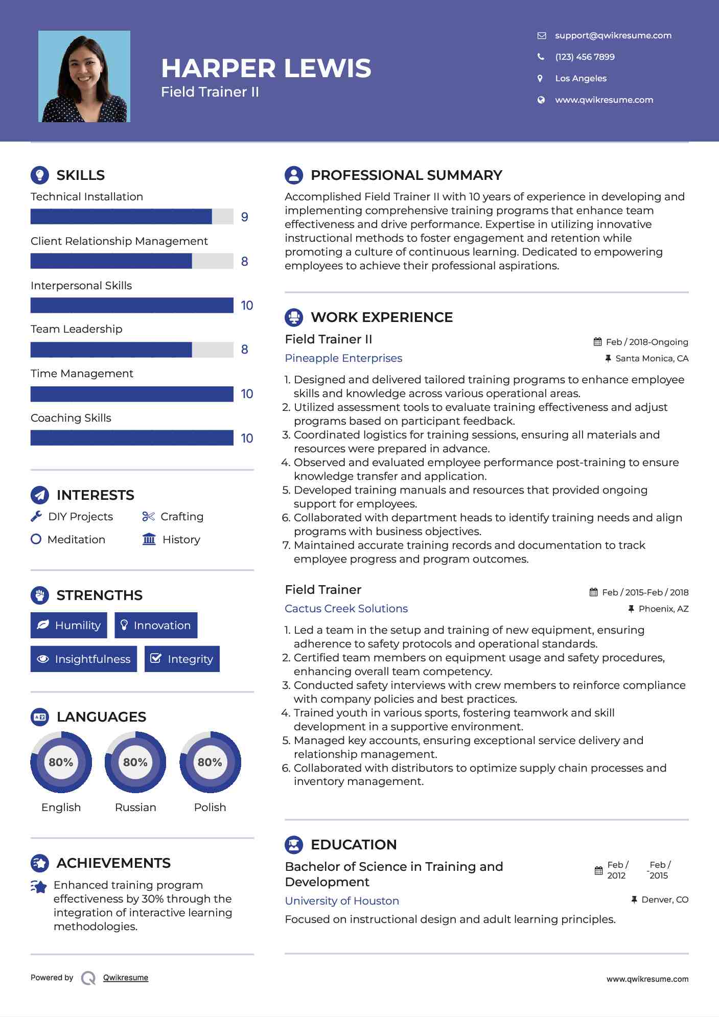 Field Trainer II Resume Model