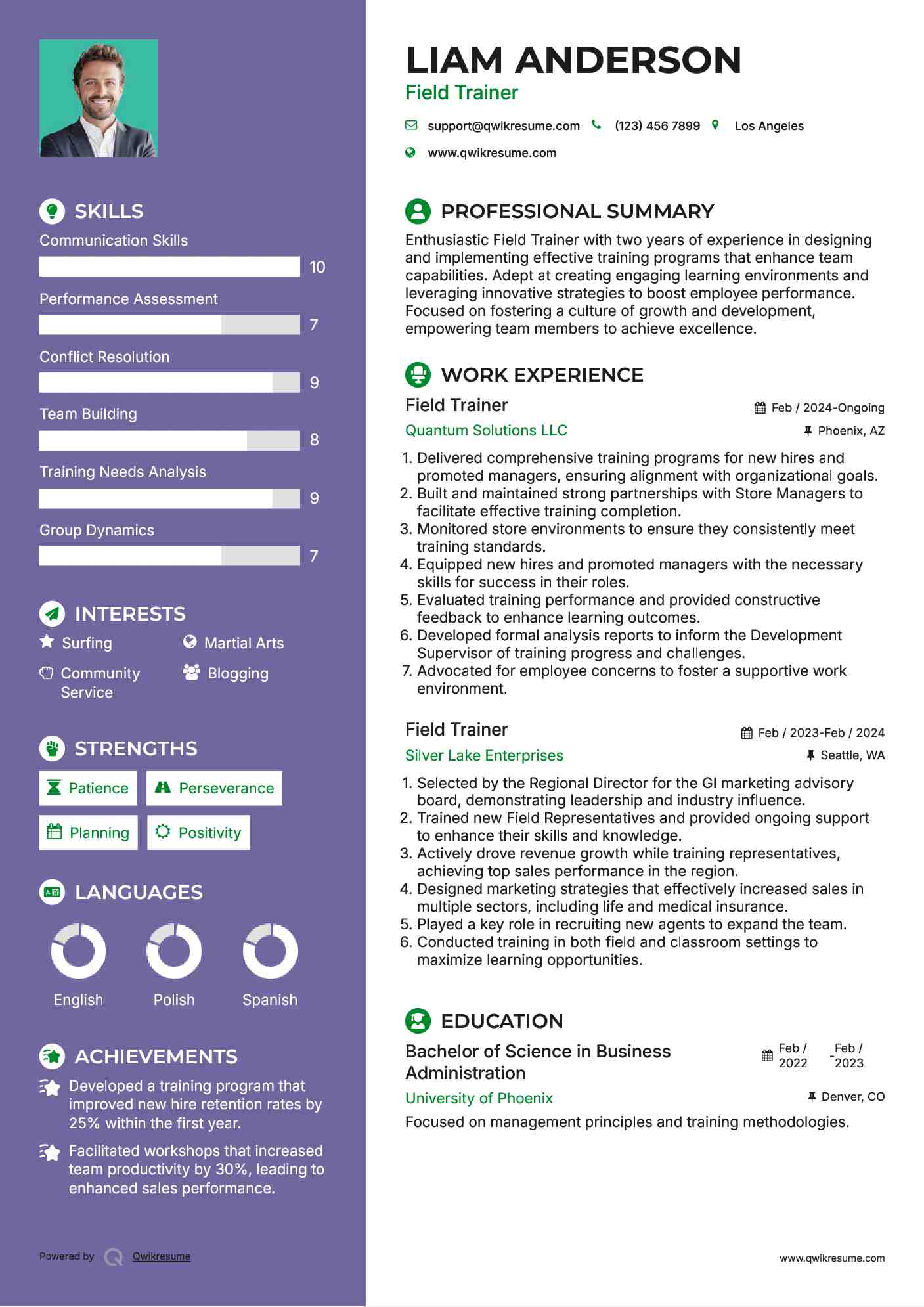 Field Trainer Resume Sample