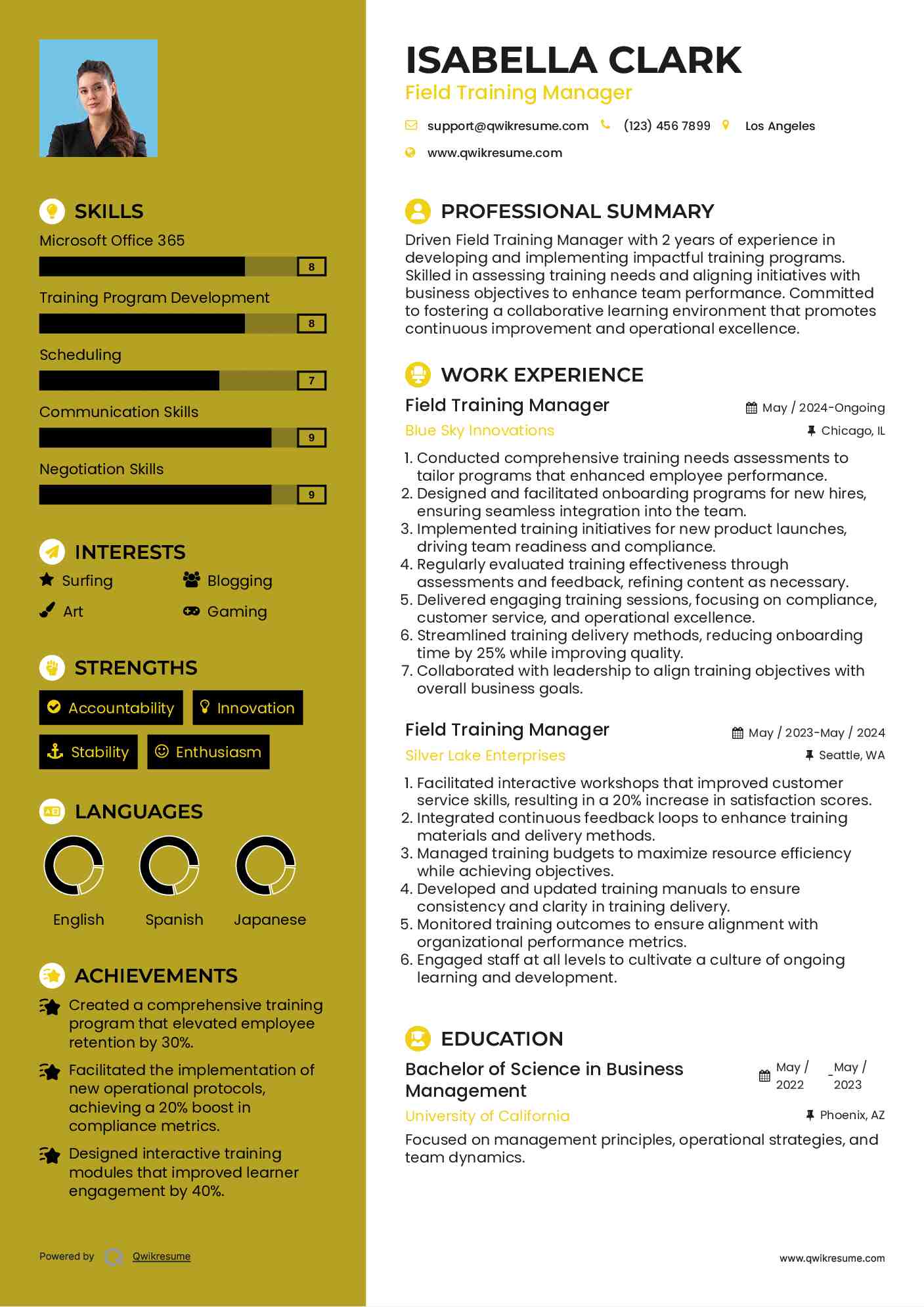 Field Training Manager Resume Model
