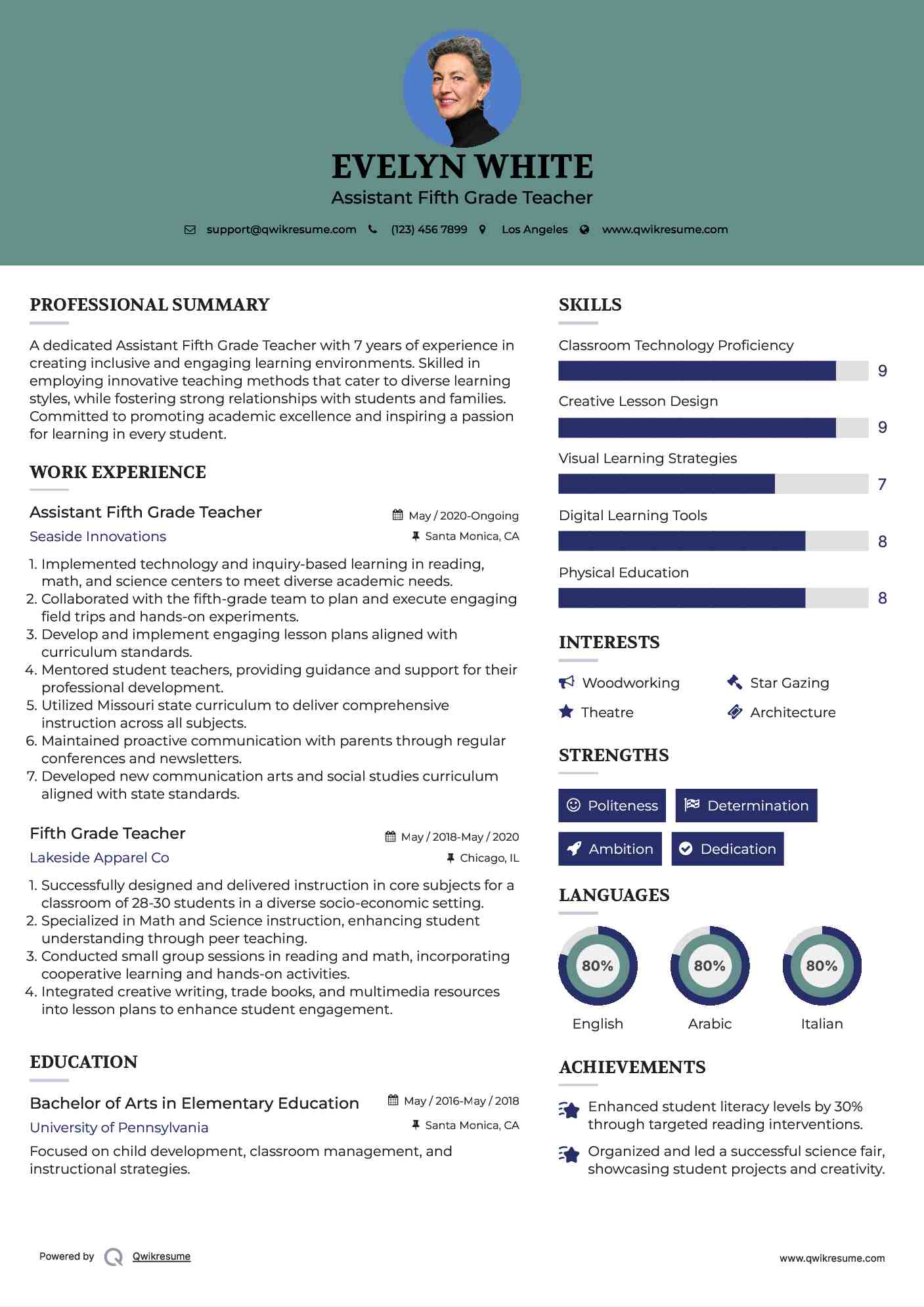 Assistant Fifth Grade Teacher Resume Format