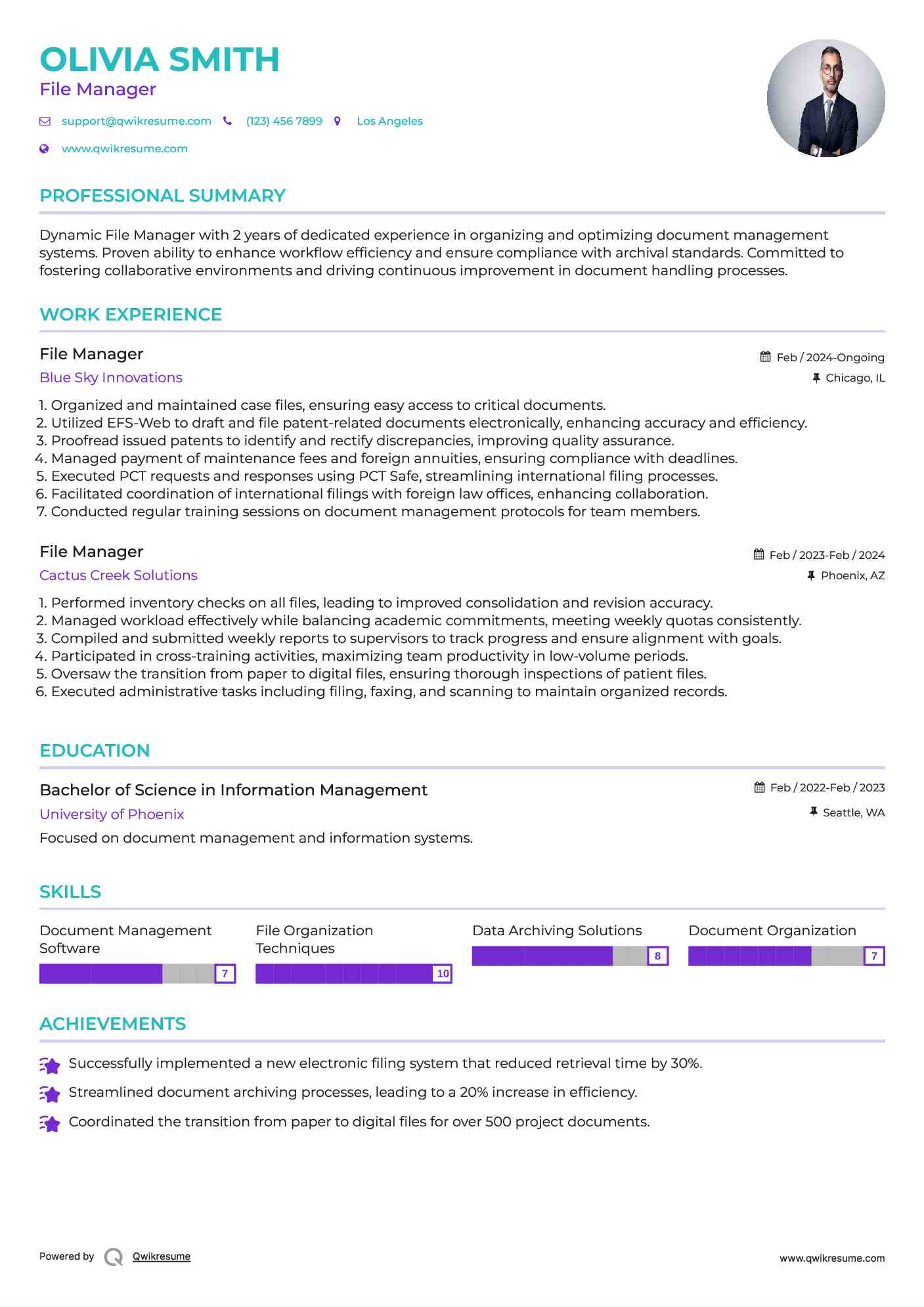 File Manager Resume Sample