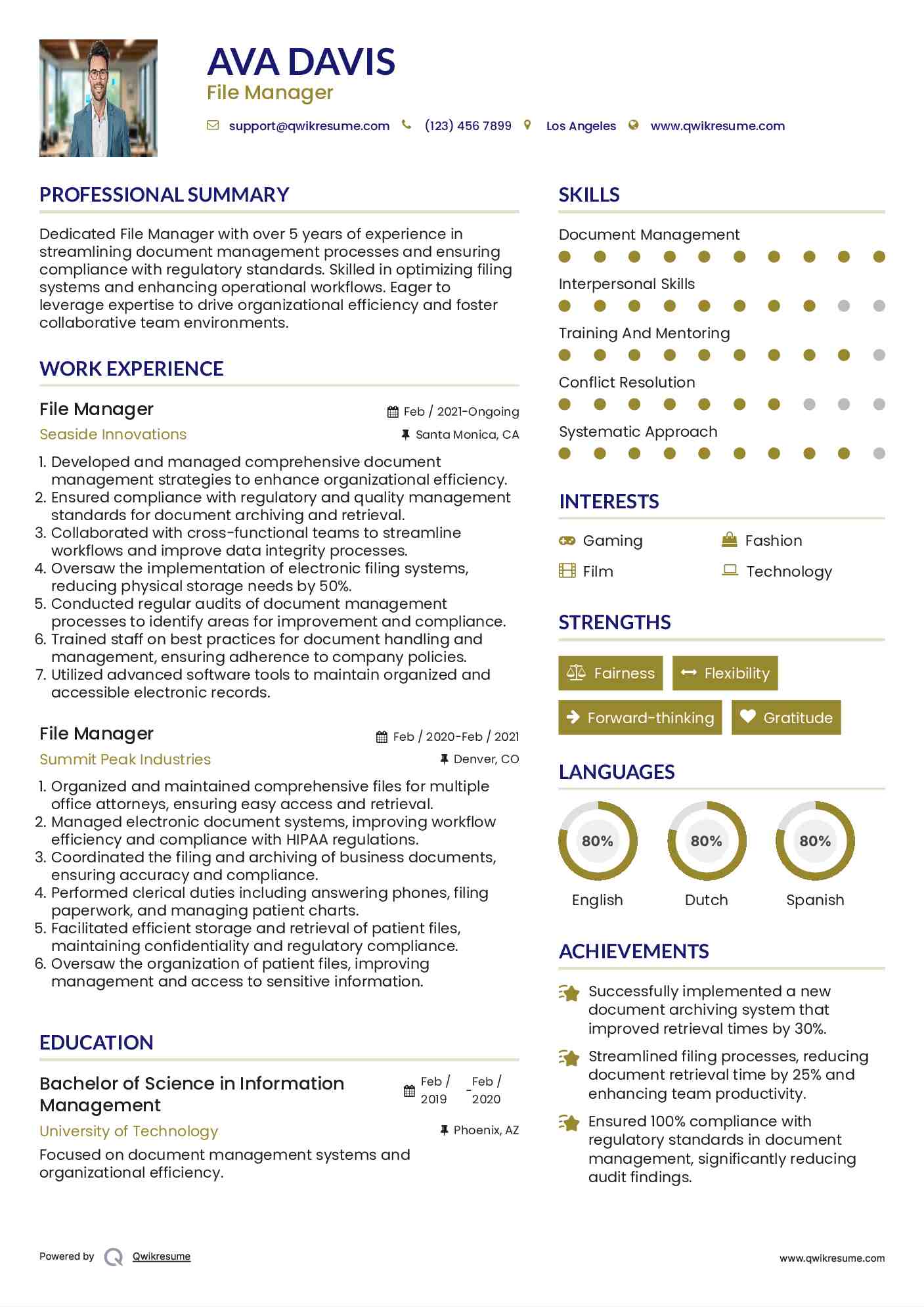 File Manager Resume Model