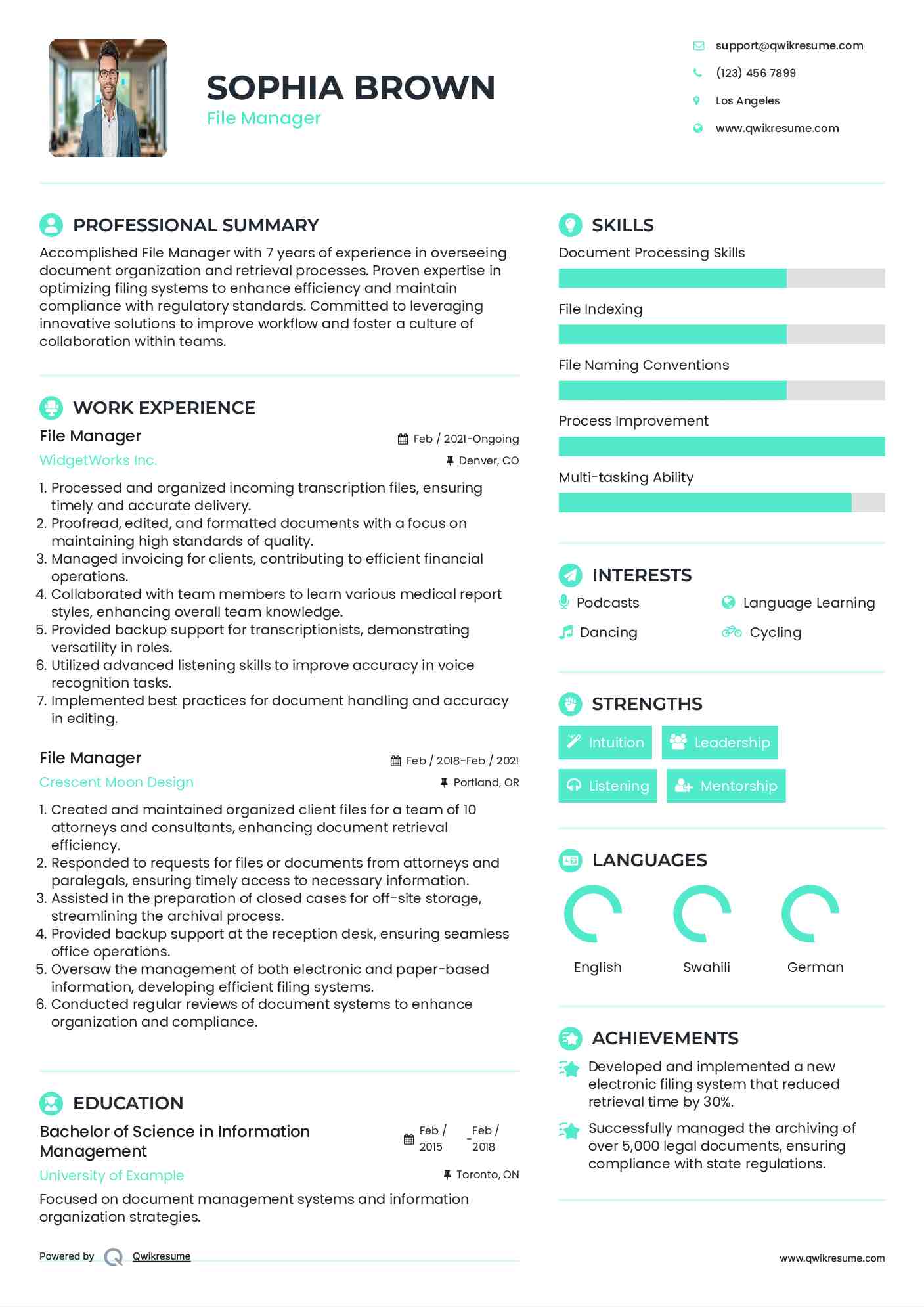 File Manager Resume Model