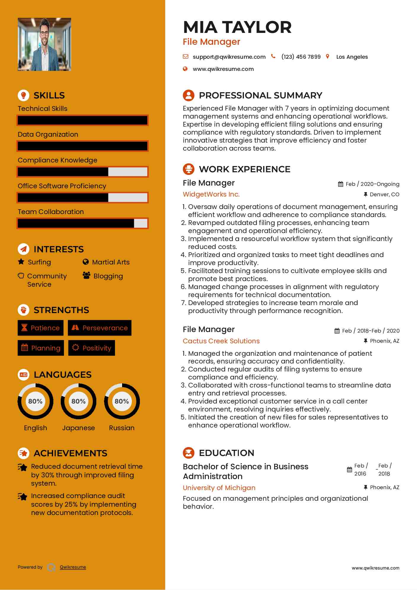 File Manager Resume Model