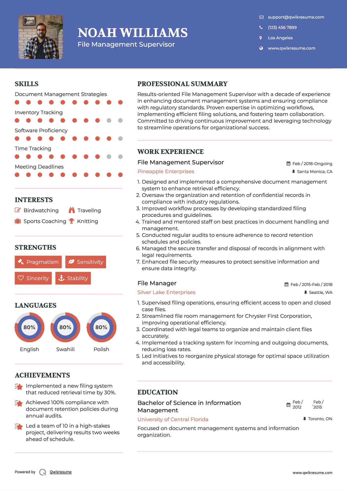 File Management Supervisor Resume Example