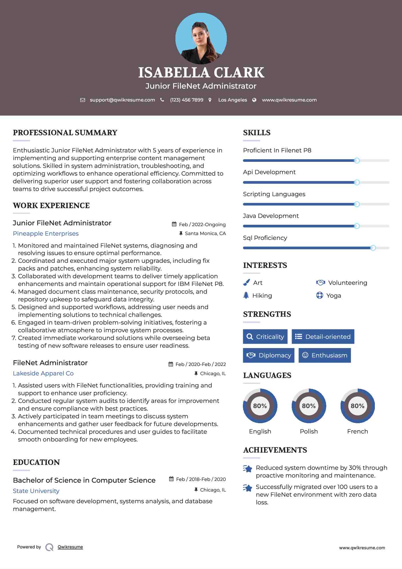 Junior FileNet Administrator Resume Model