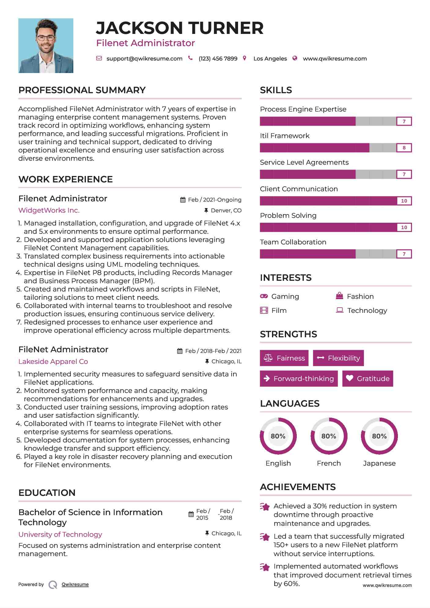 Filenet Administrator Resume Format