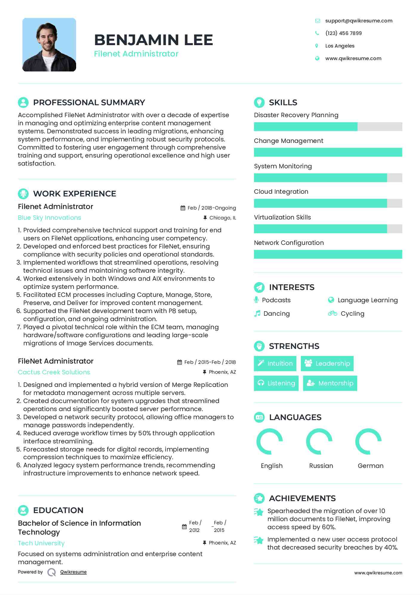 Filenet Administrator Resume Example