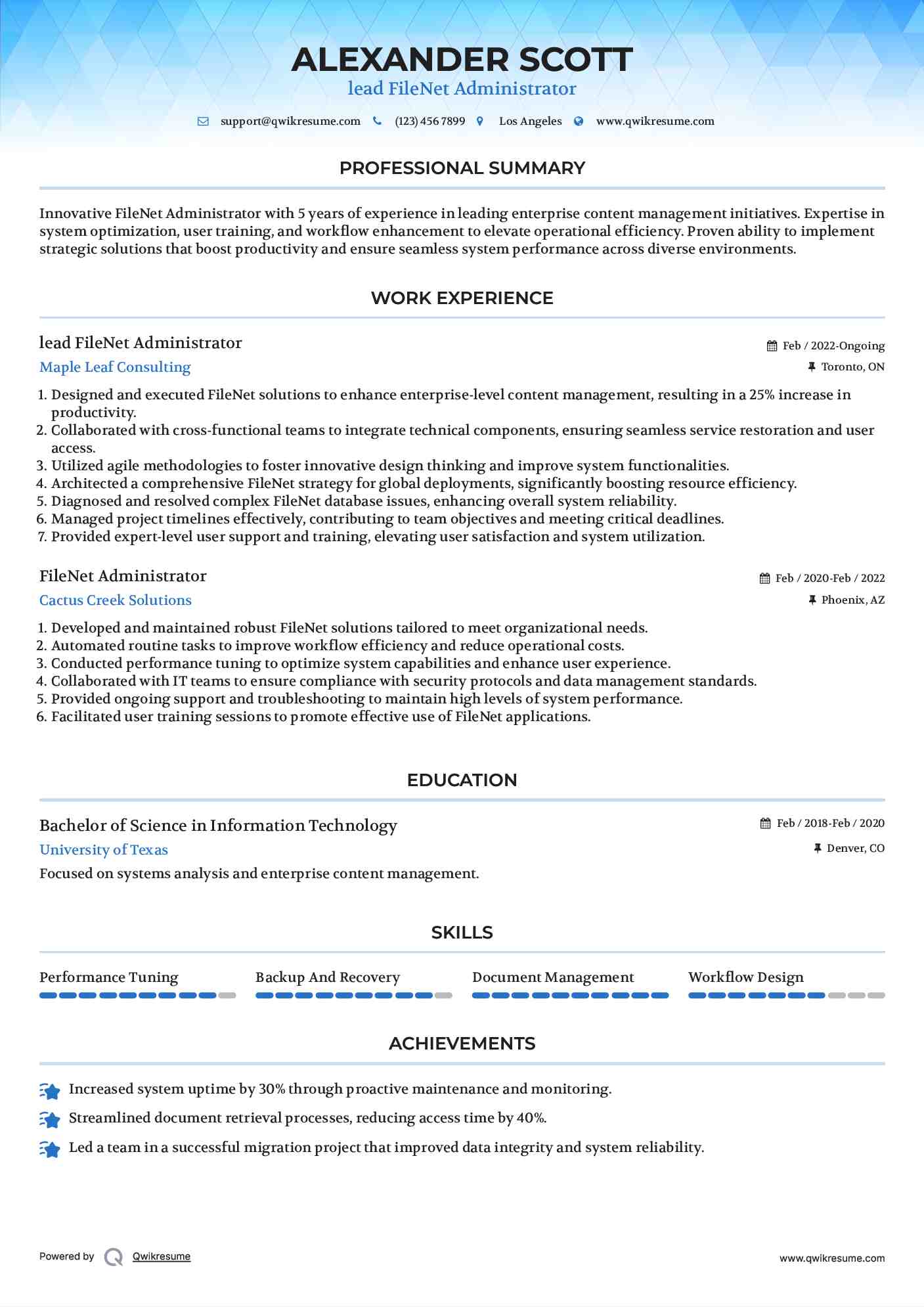 lead FileNet Administrator Resume Sample
