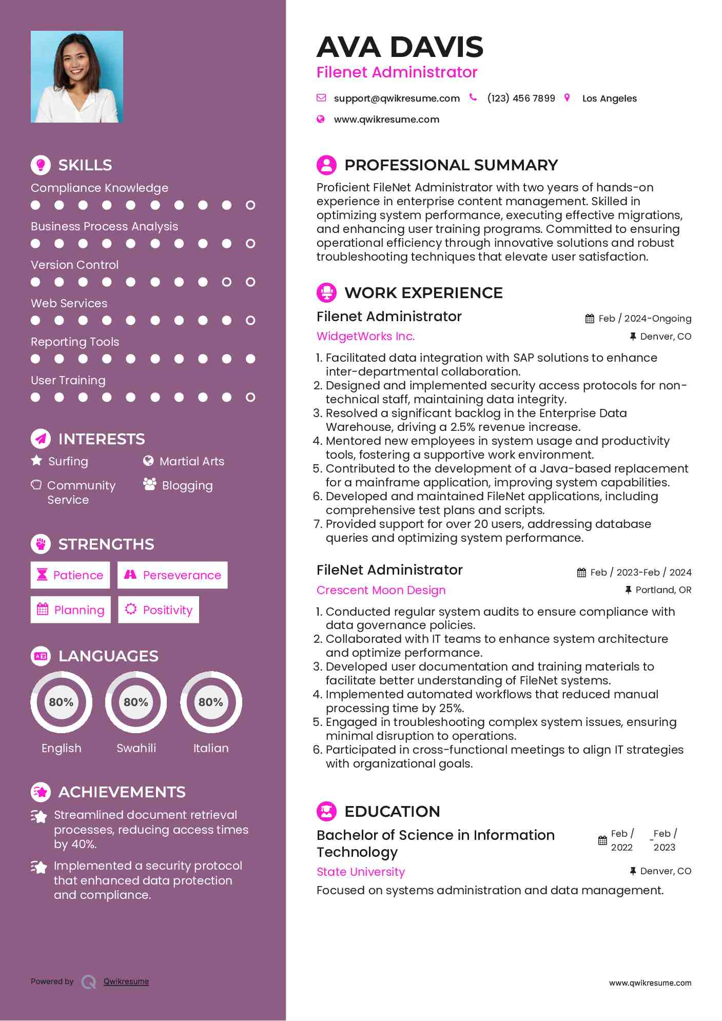 Filenet Administrator Resume Model