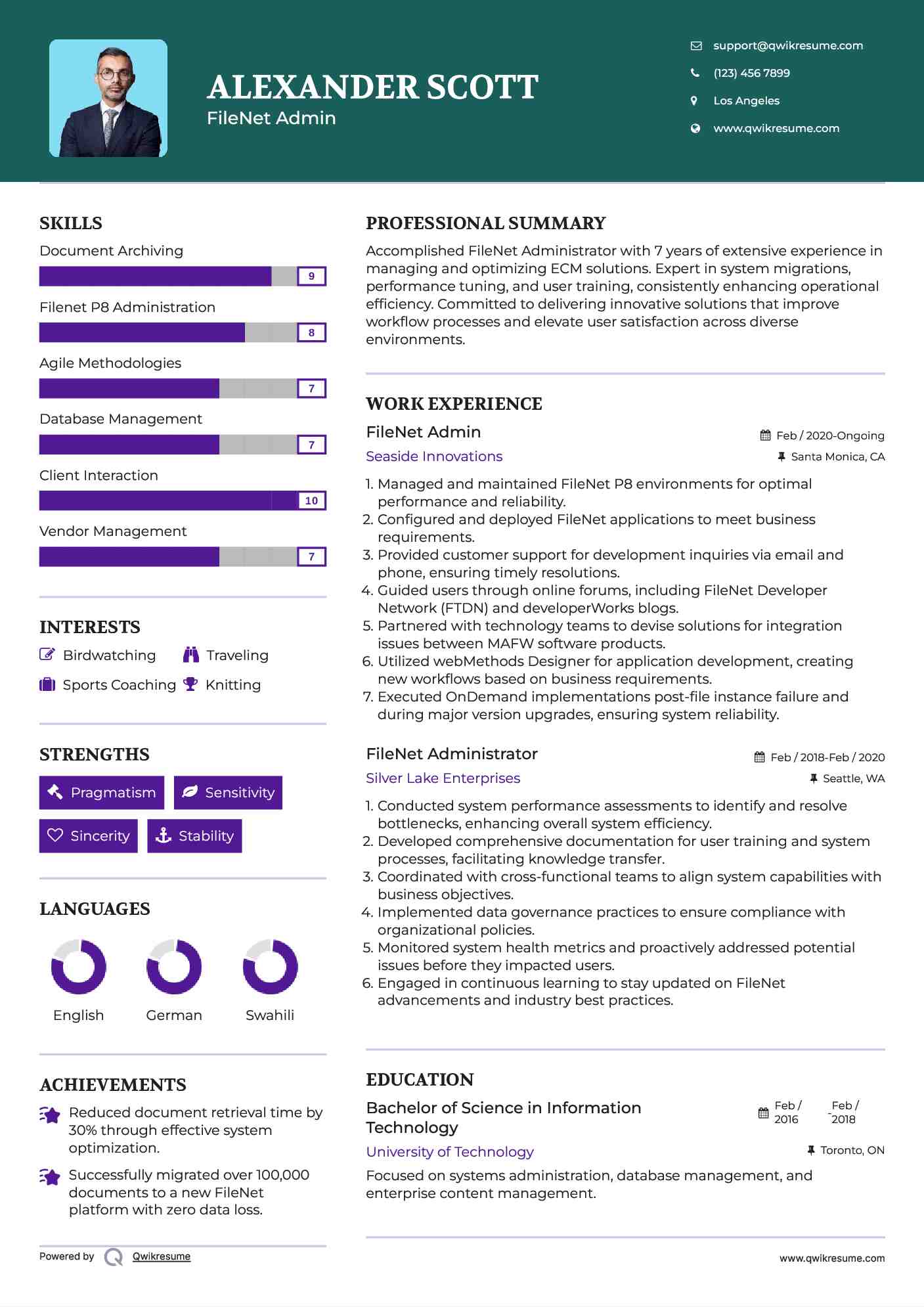 FileNet Admin Resume Model