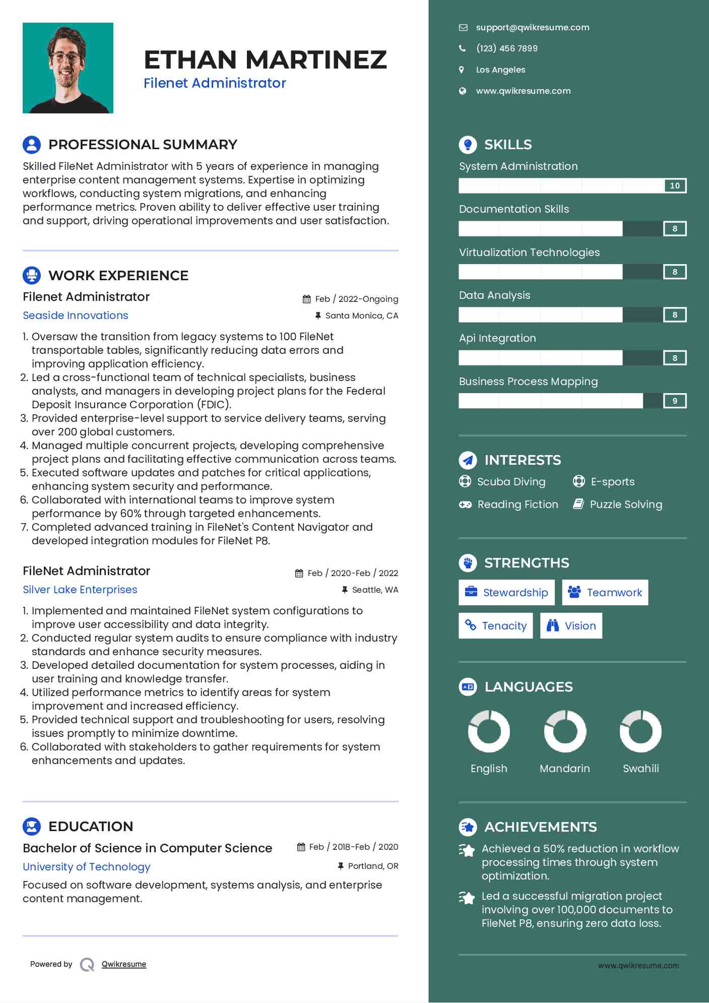 Filenet Administrator Resume Model