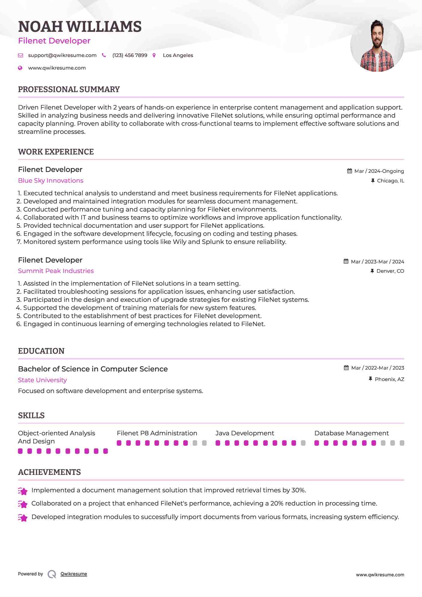 Filenet Developer Resume Format