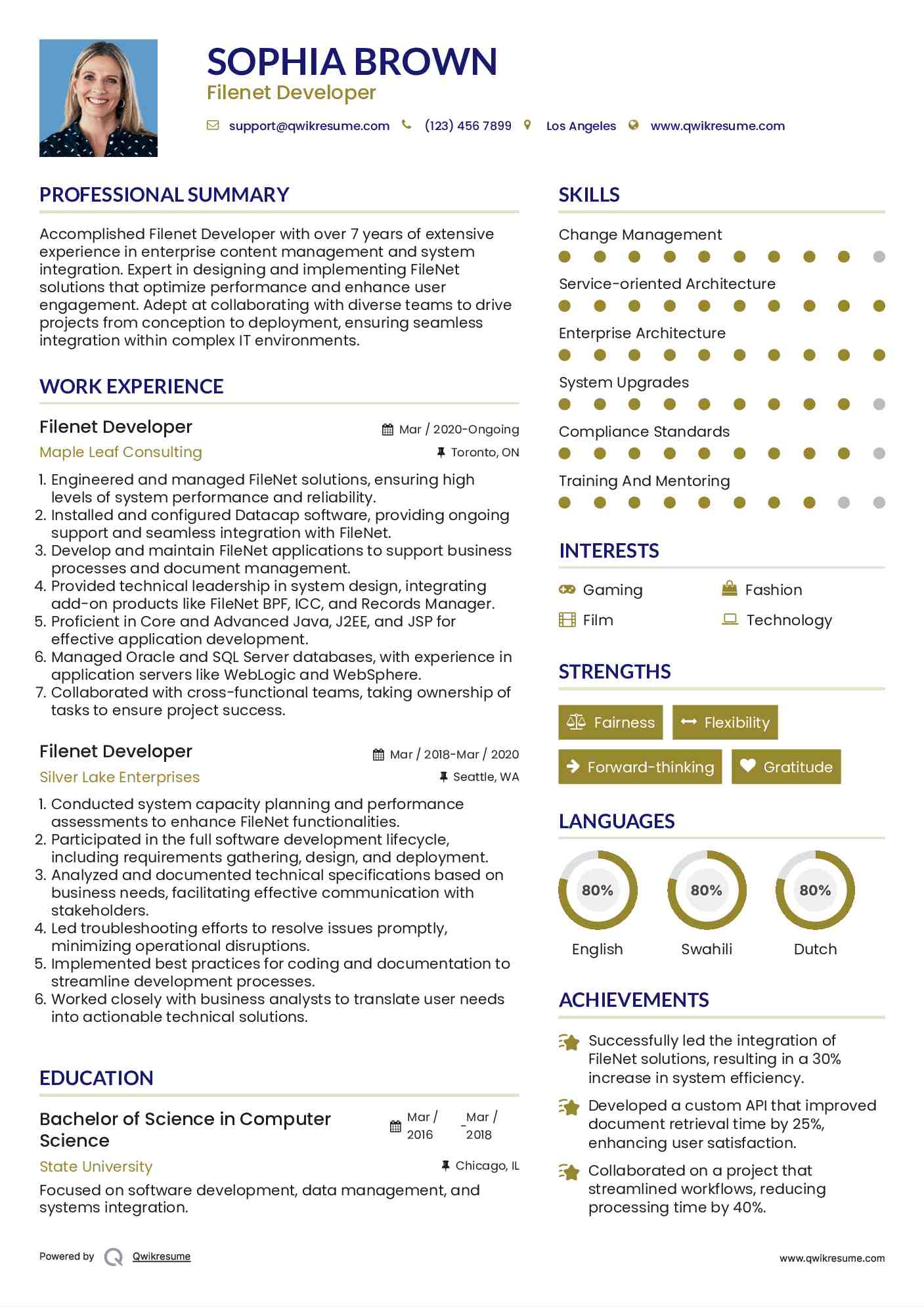 Filenet Developer Resume Format