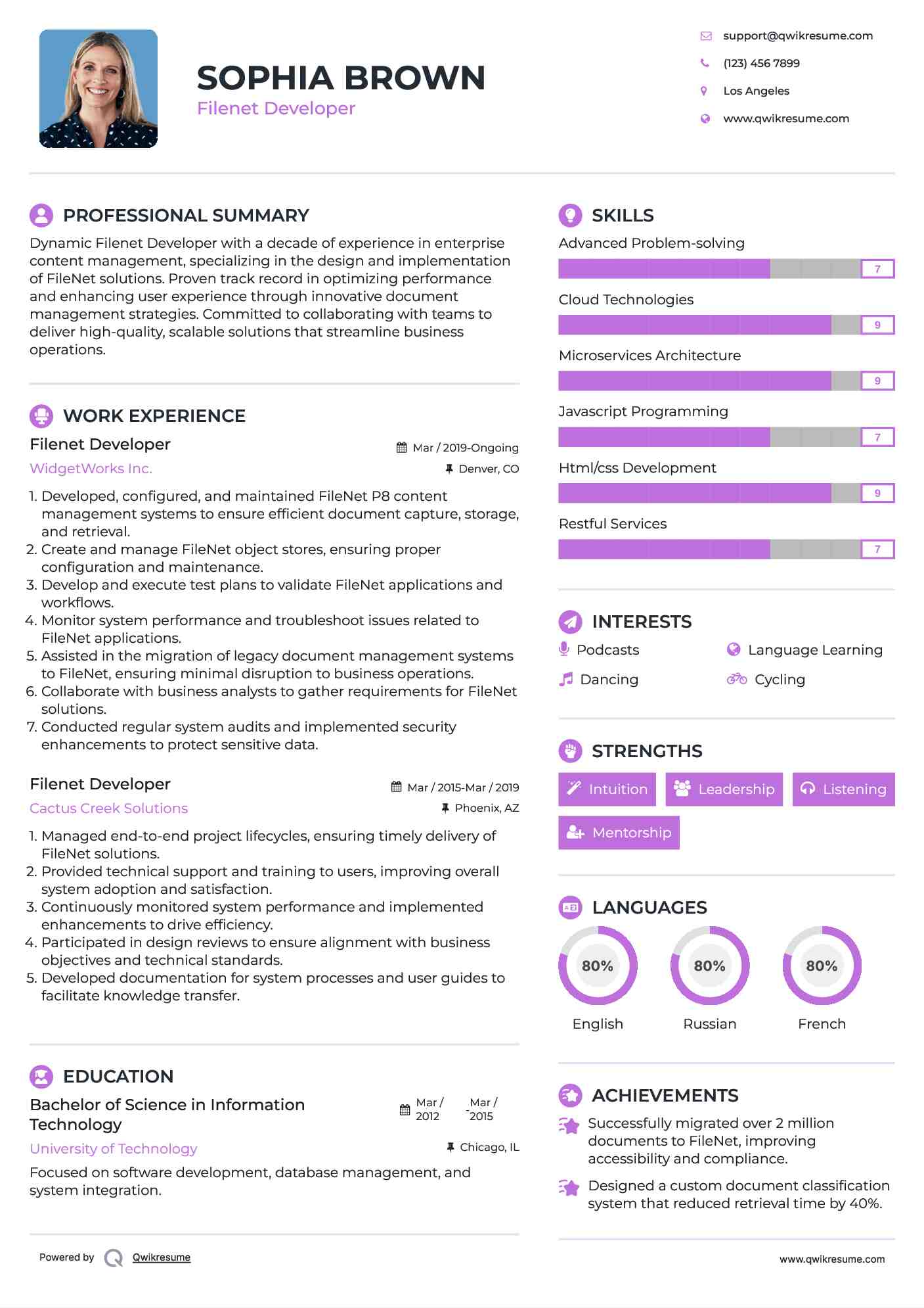 Filenet Developer Resume Sample