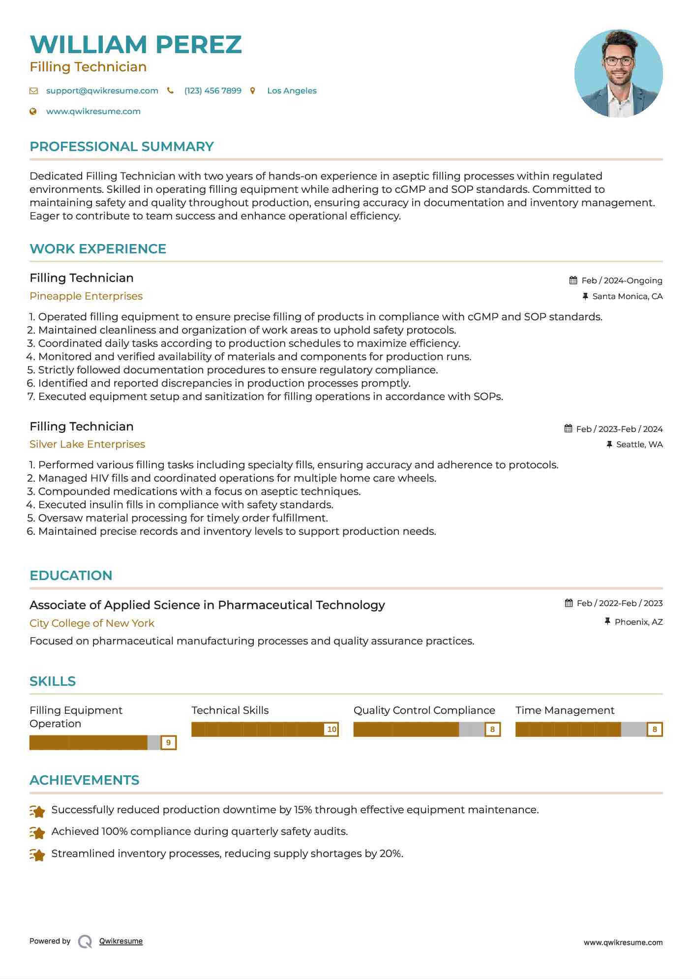 Filling Technician Resume Format