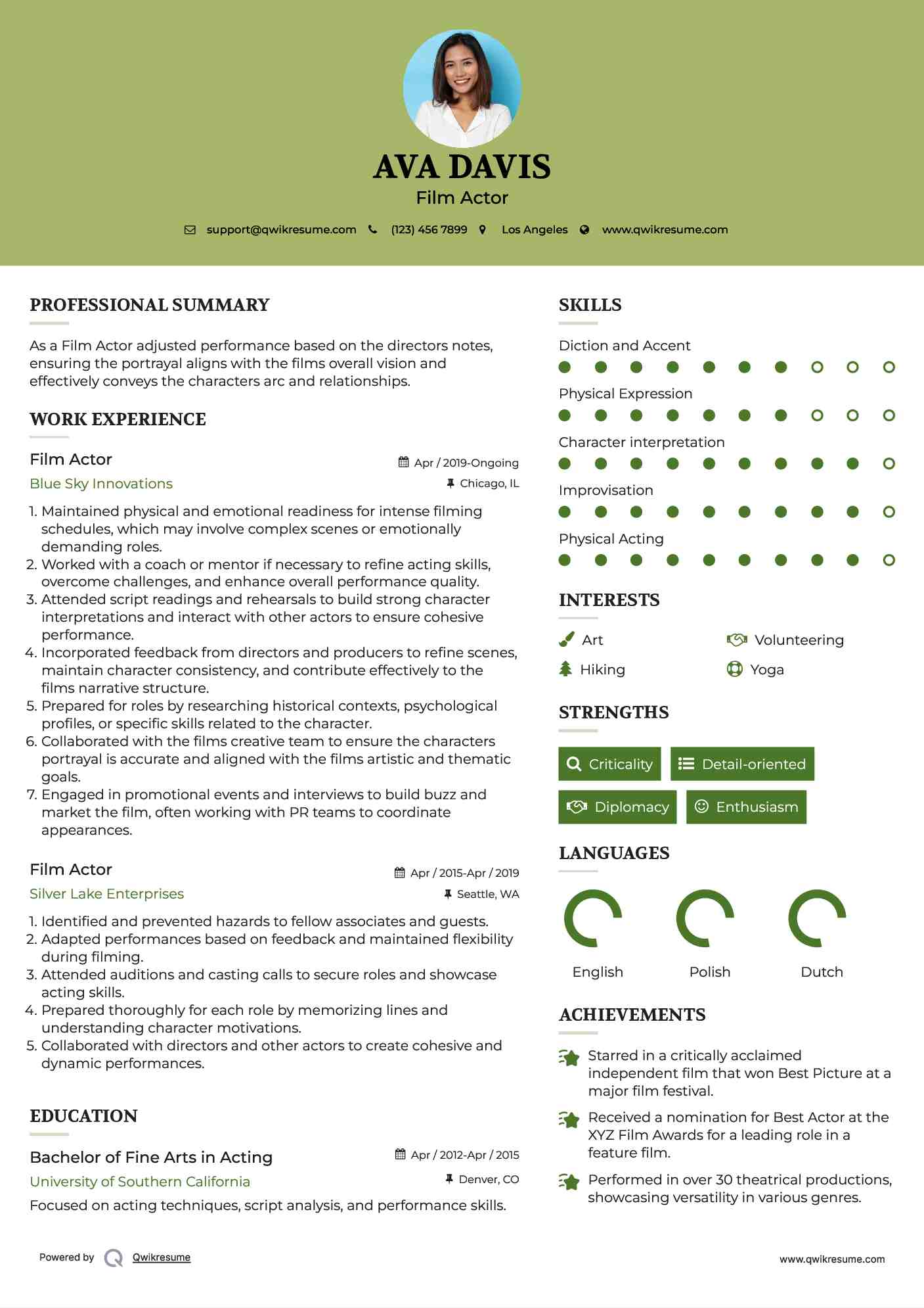 Film Actor Resume Example