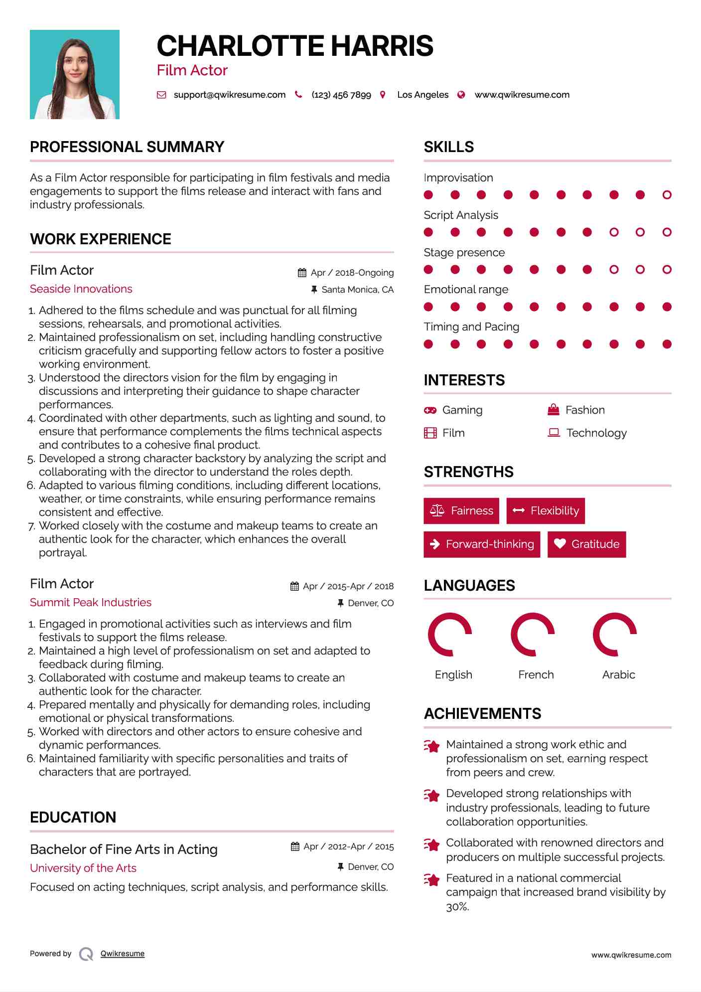 Film Actor Resume Template