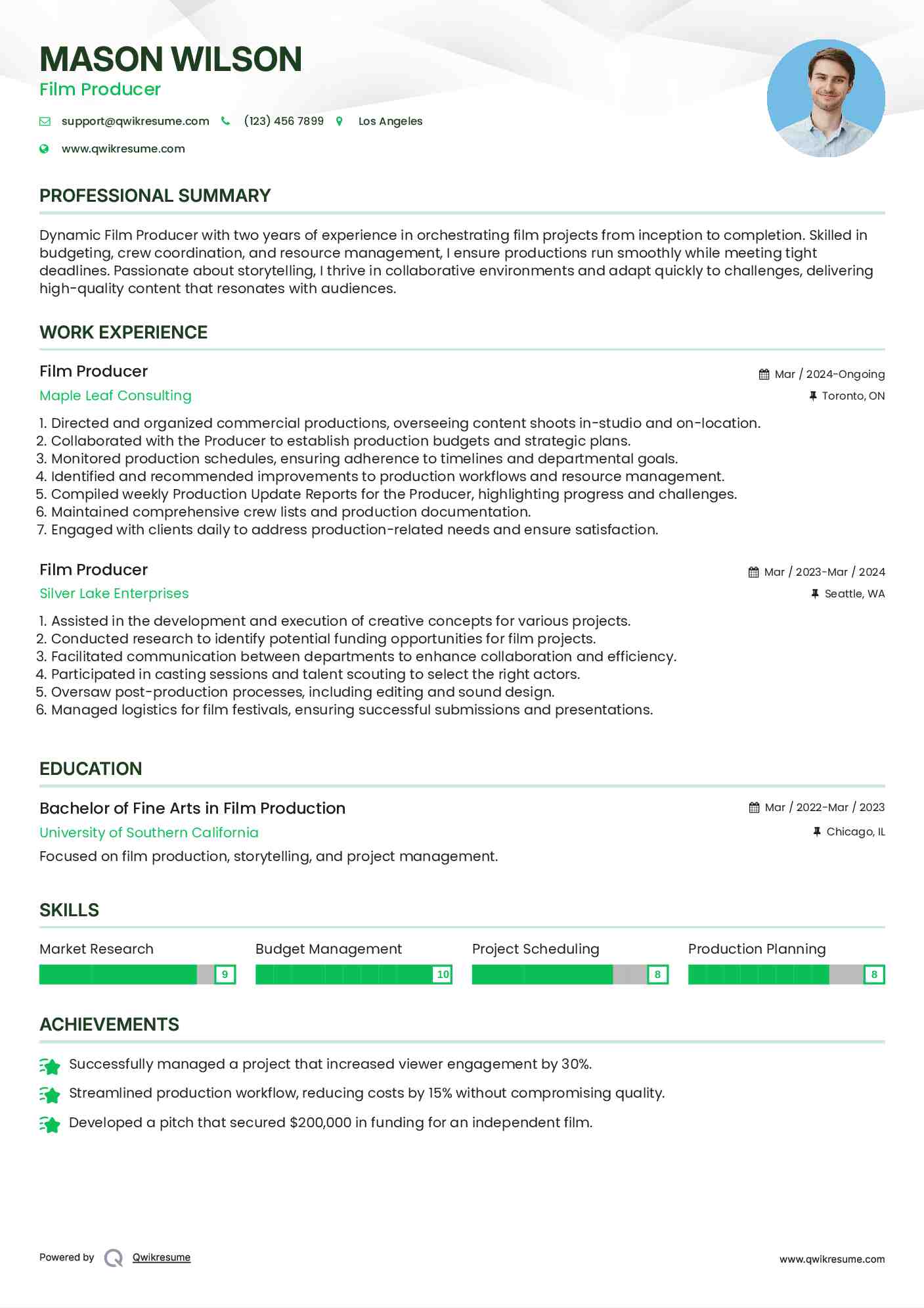 Film Producer Resume Template