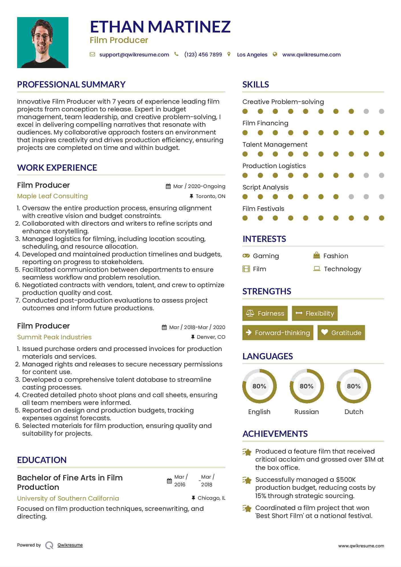 Film Producer Resume Model