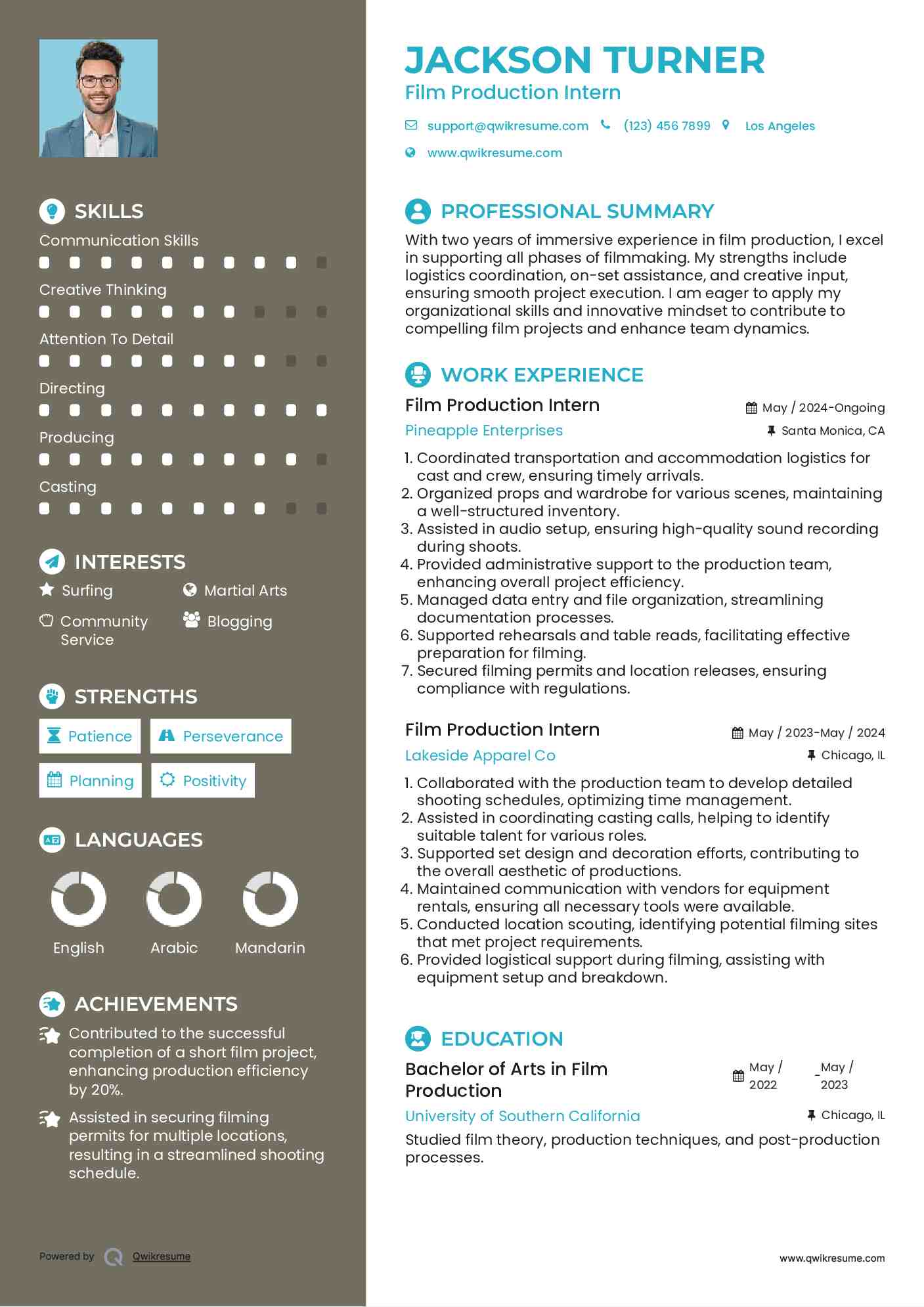 Film Production Intern Resume Template