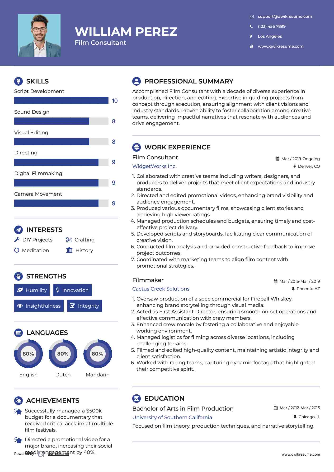 Film Consultant Resume Example