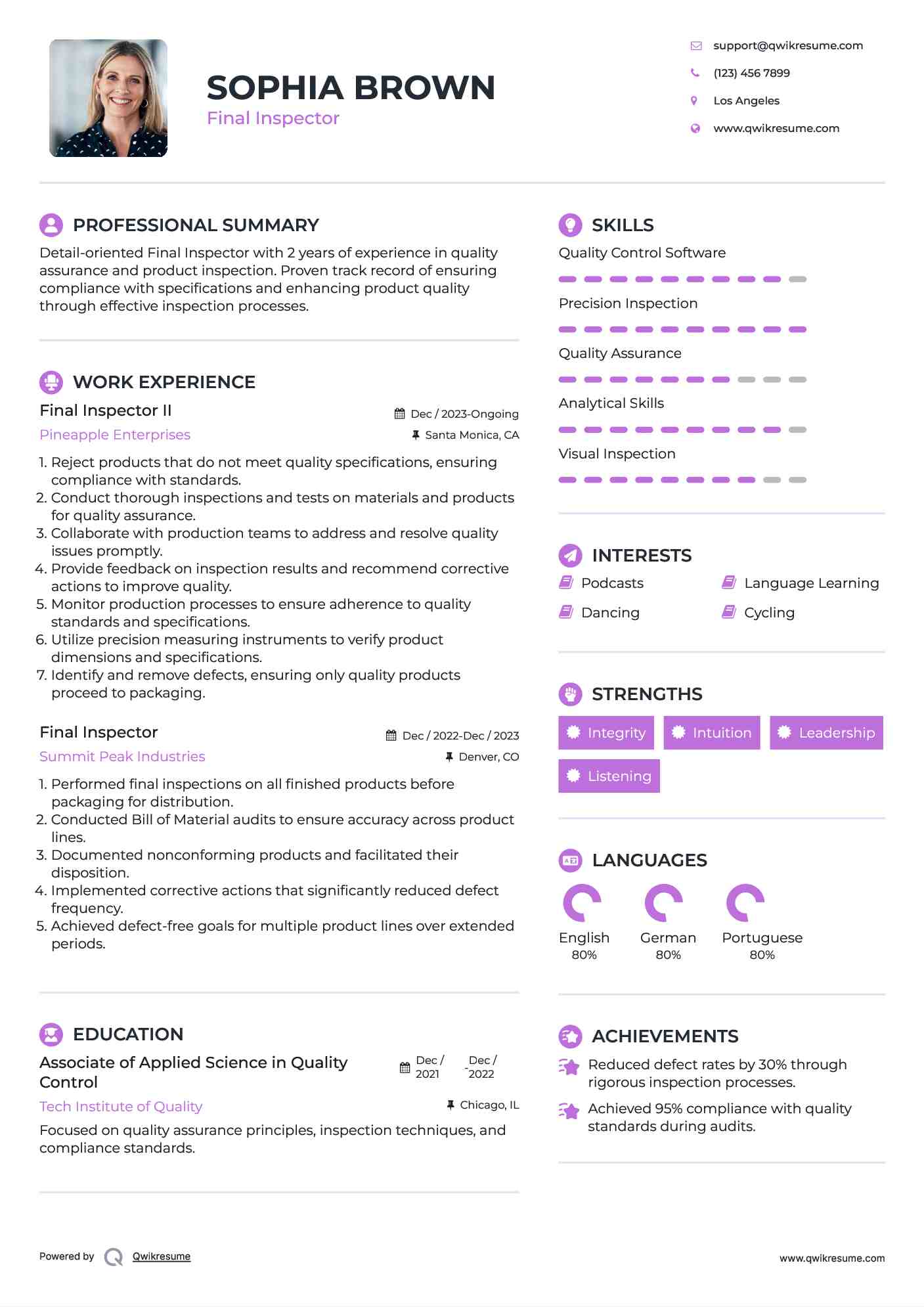 Final Inspector II Resume Model