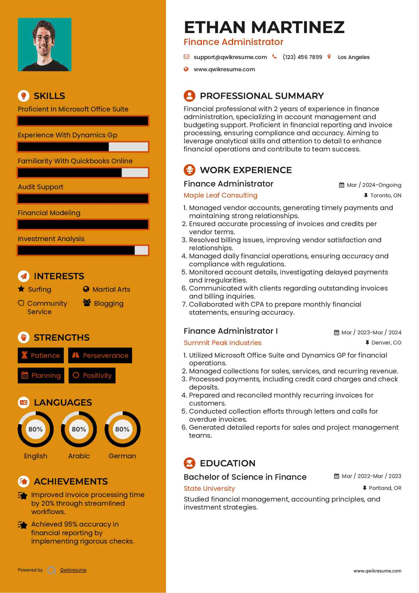 Finance Administrator Resume Template