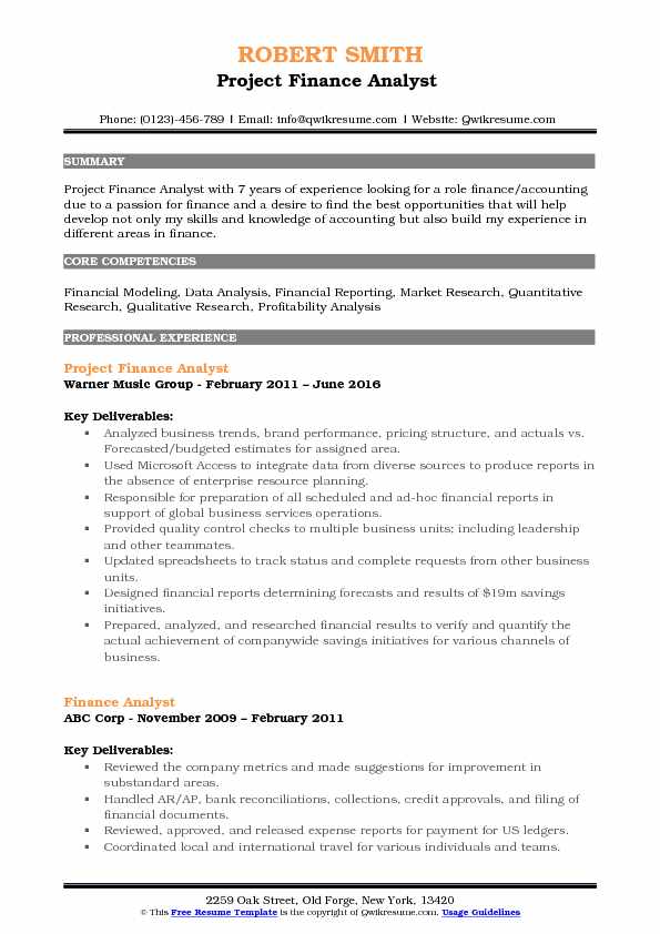 Finance Analyst Resume Samples QwikResume