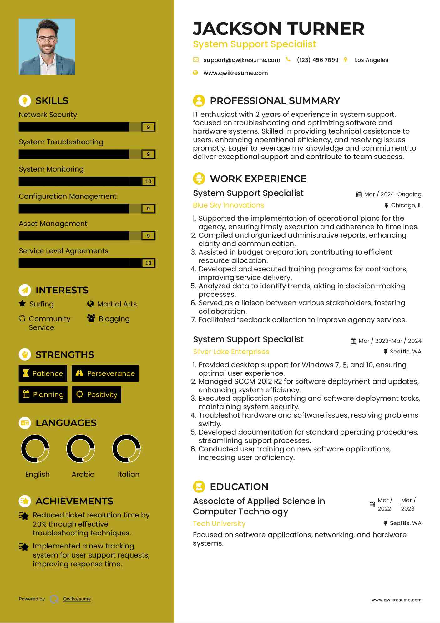 System Support Specialist Resume Example