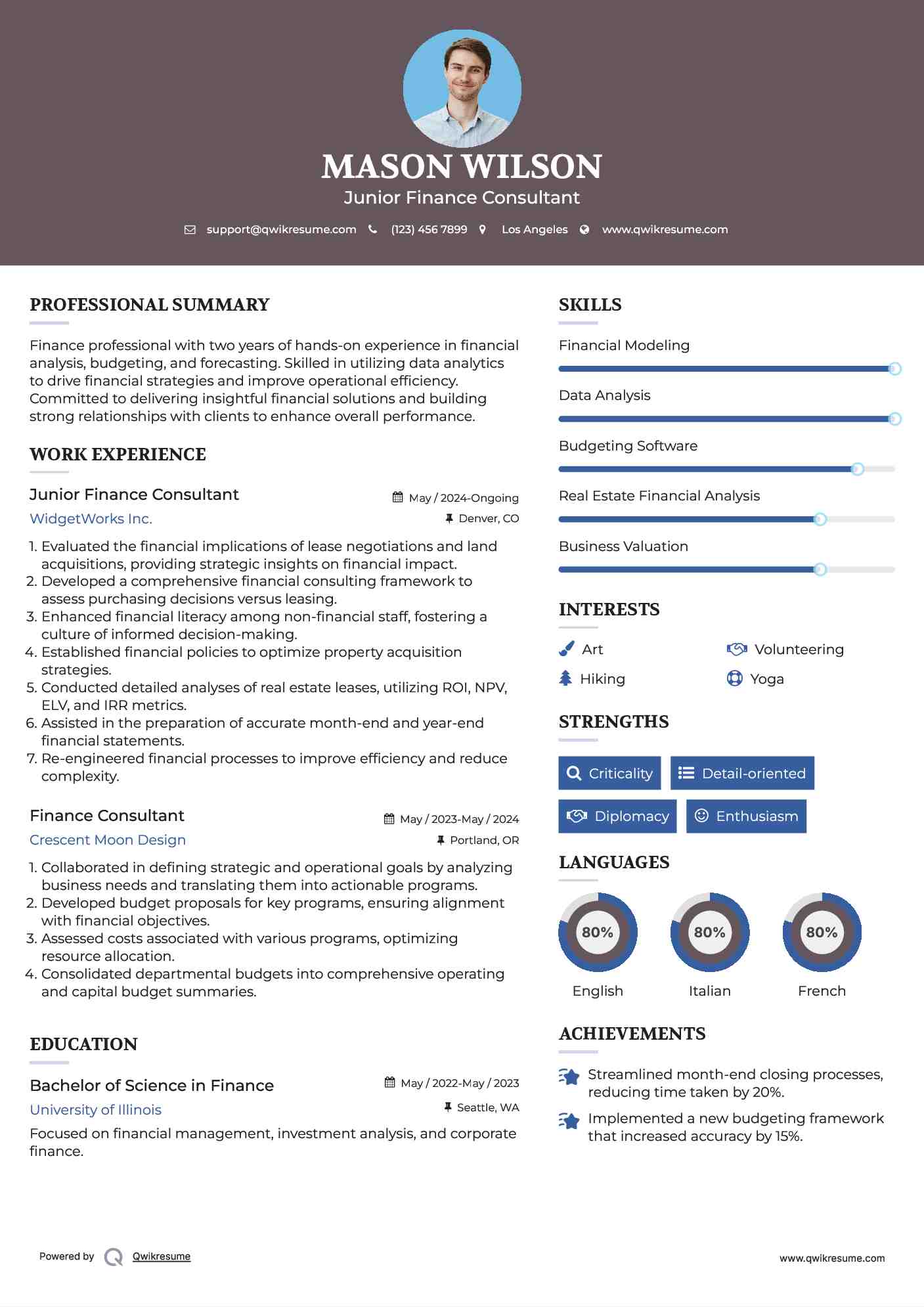 Junior Finance Consultant Resume Format