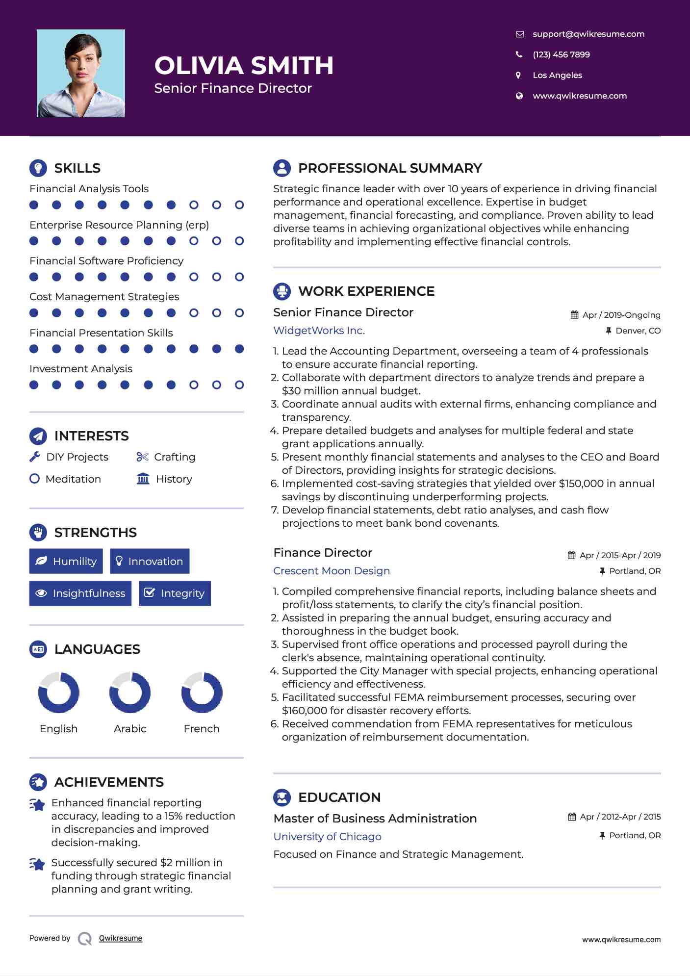 Senior Finance Director Resume Sample