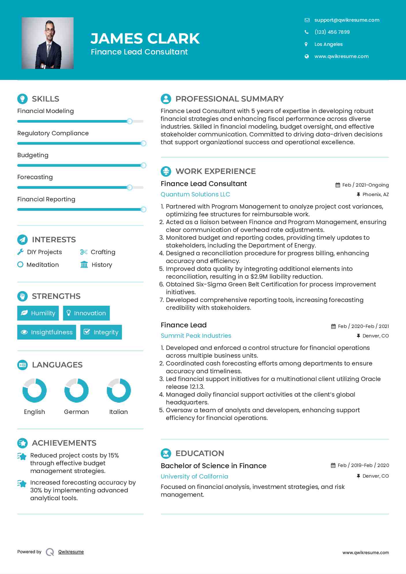 Finance Lead Consultant Resume Format