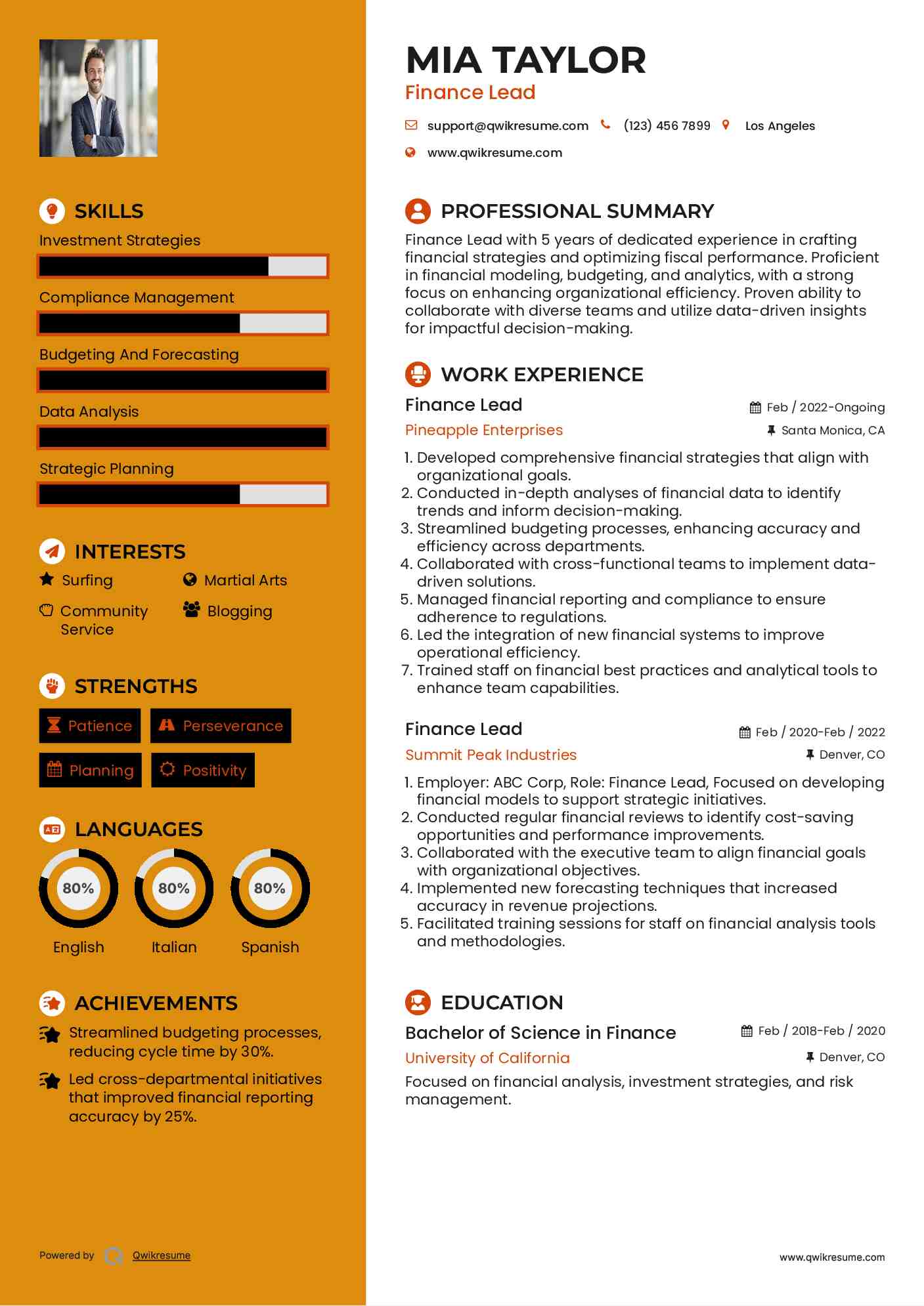 Finance Lead Resume Format