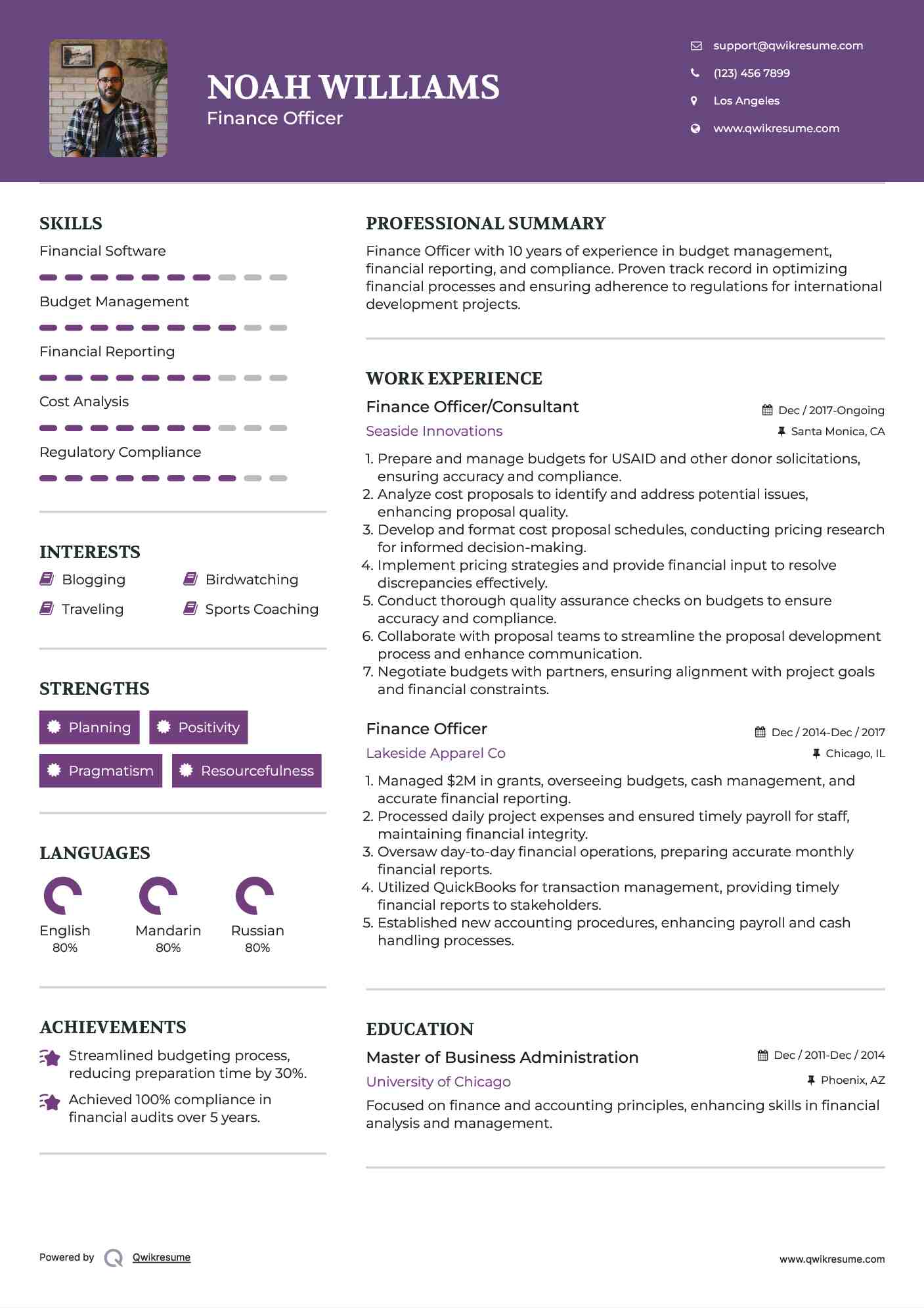 Finance Officer/Consultant Resume Format