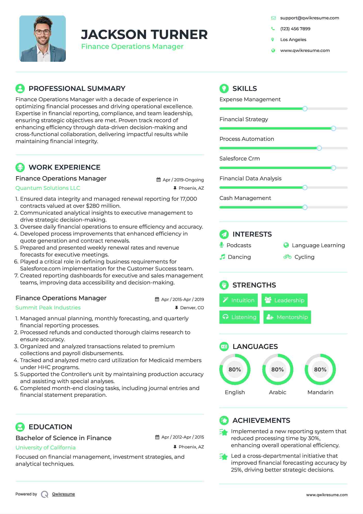 Finance Operations Manager Resume Format