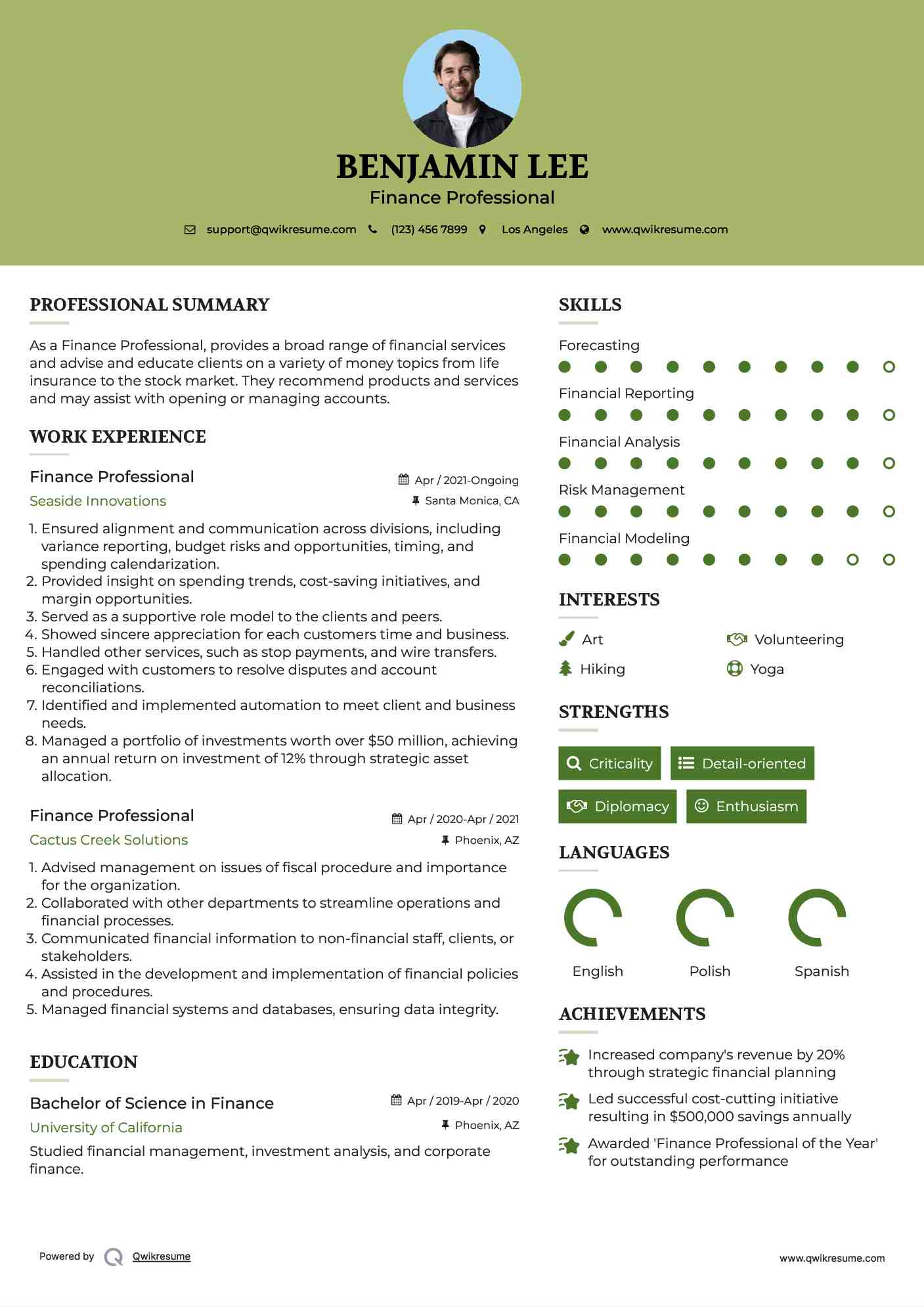 Finance Professional Resume Model