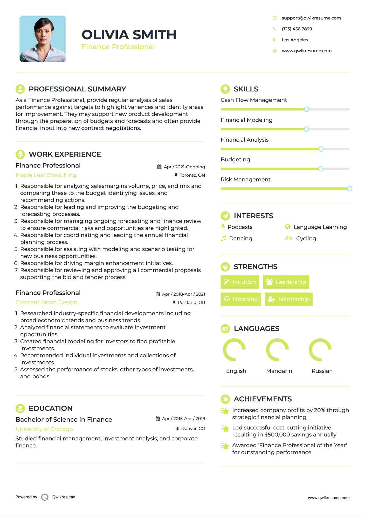 Finance Professional Resume Model