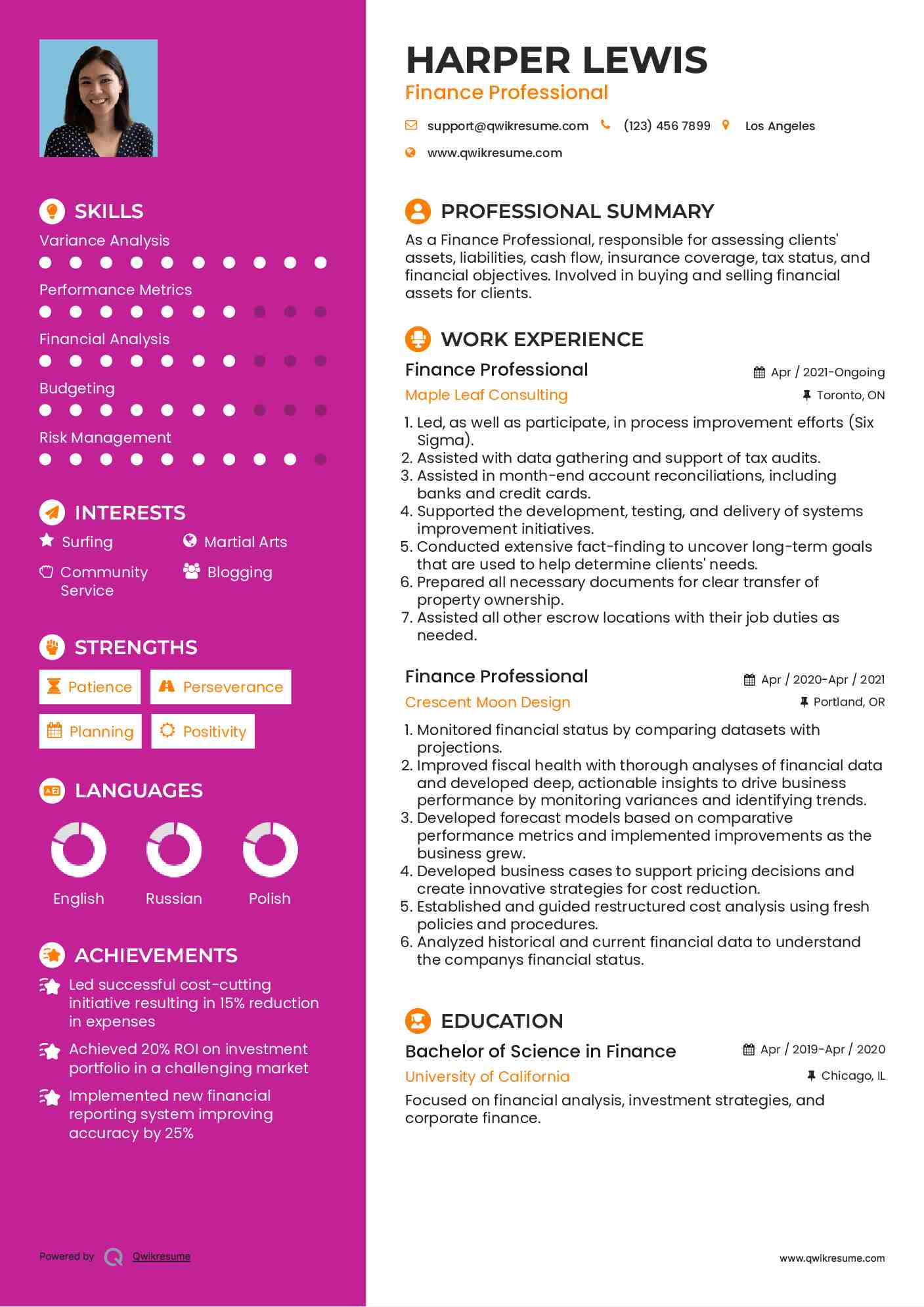 Finance Professional Resume Model