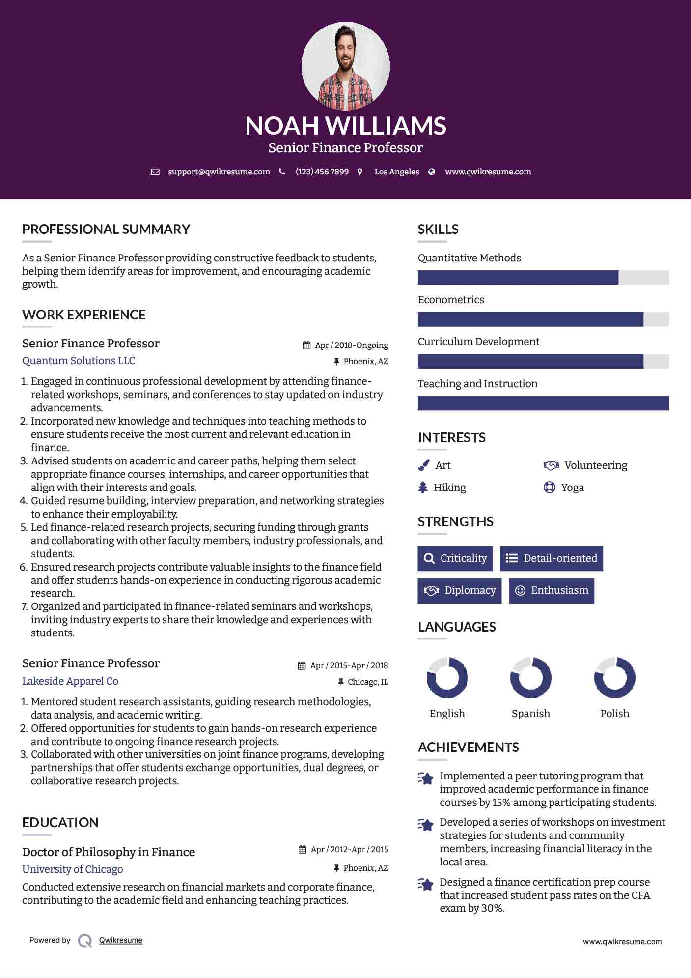 Senior Finance Professor Resume Template