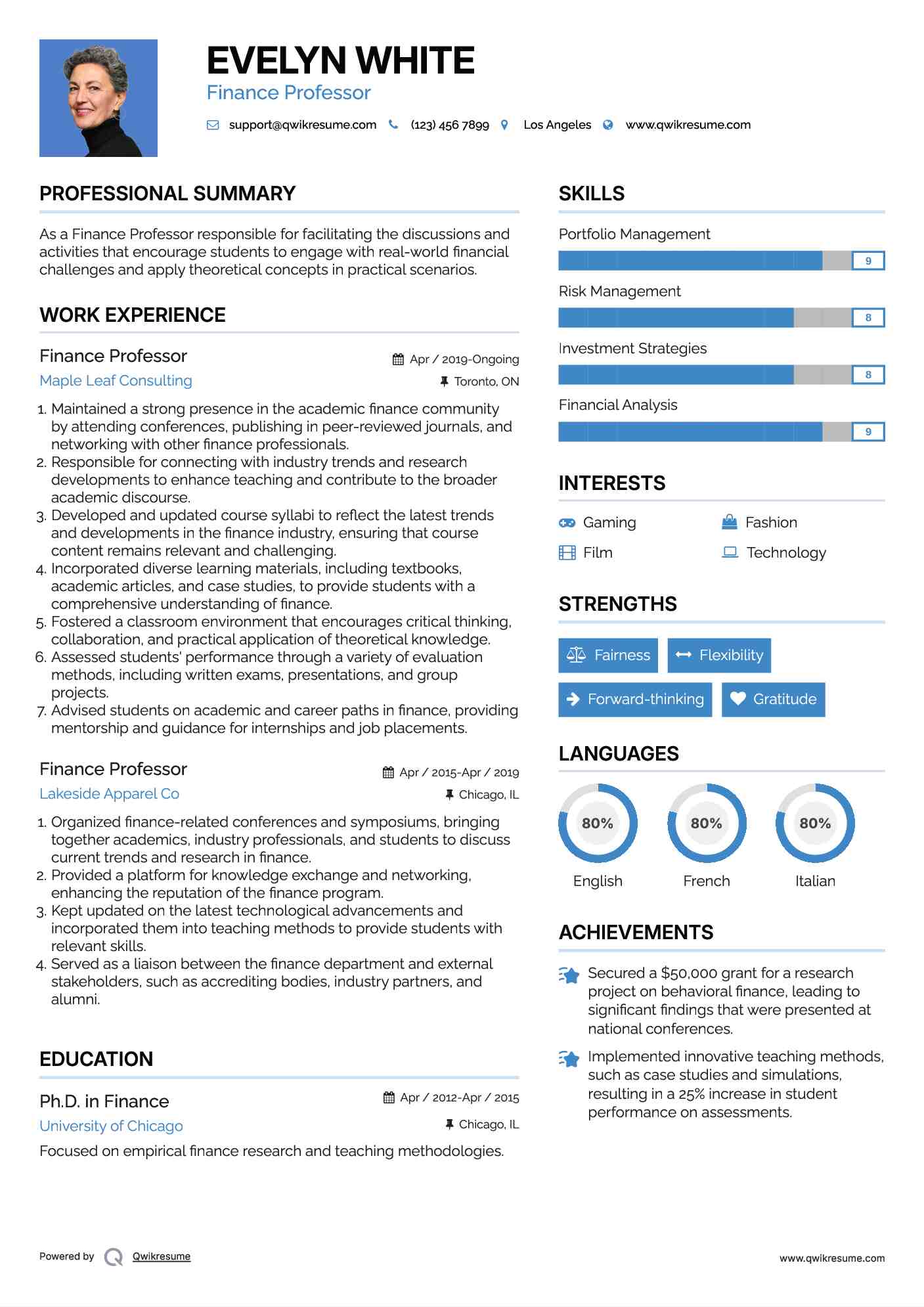 Finance Professor Resume Template