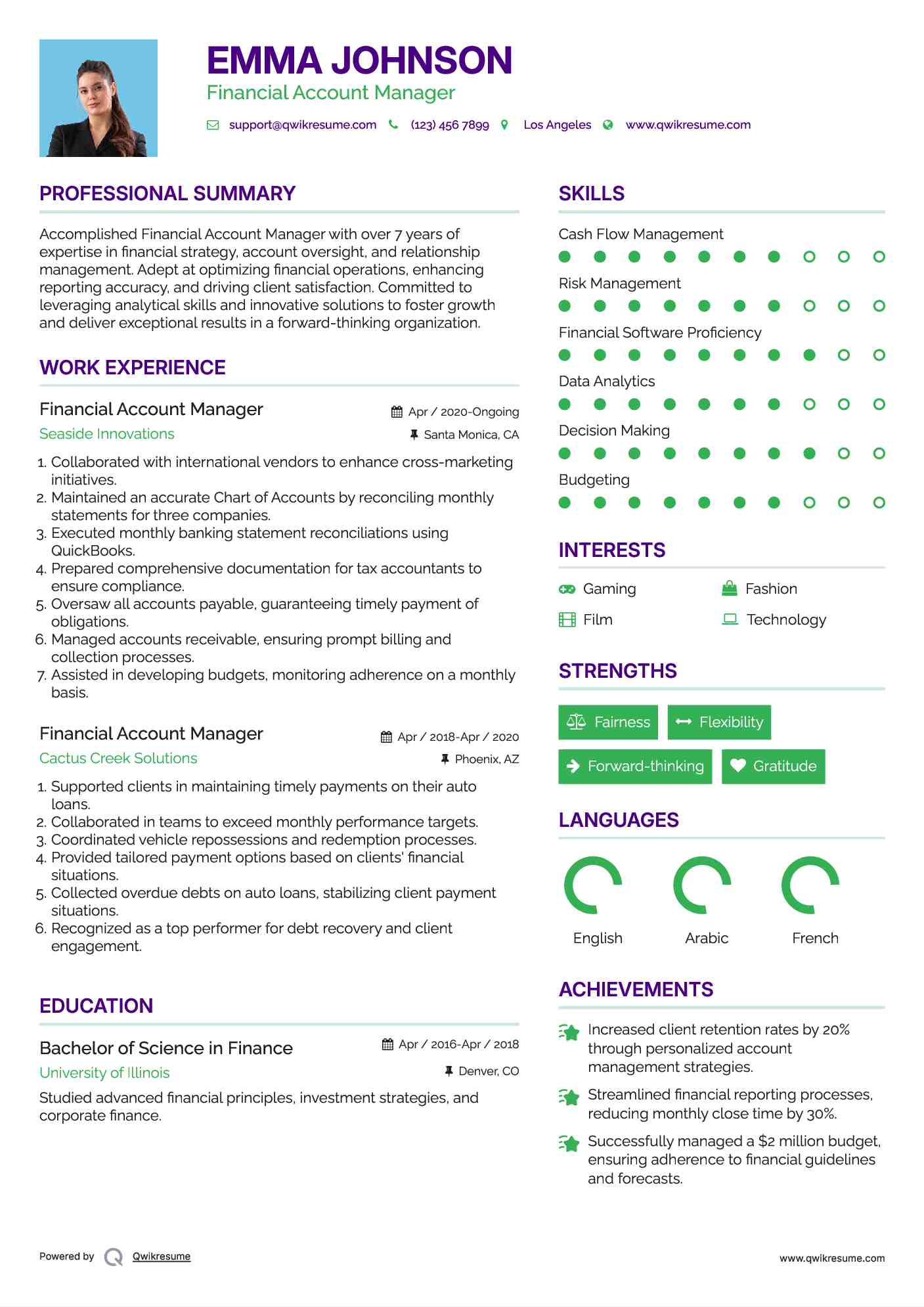 Financial Account Manager Resume Example