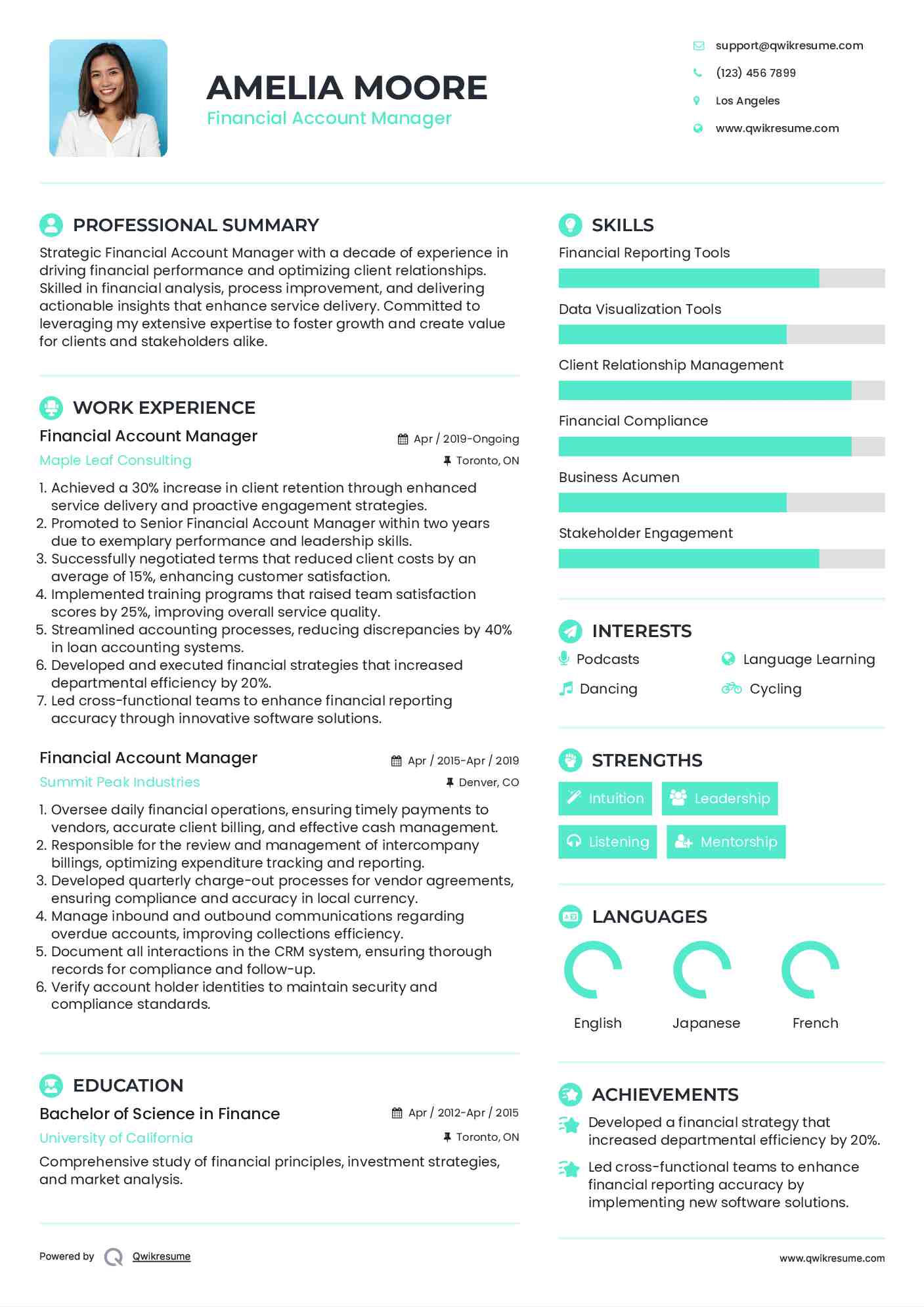 Financial Account Manager Resume Example
