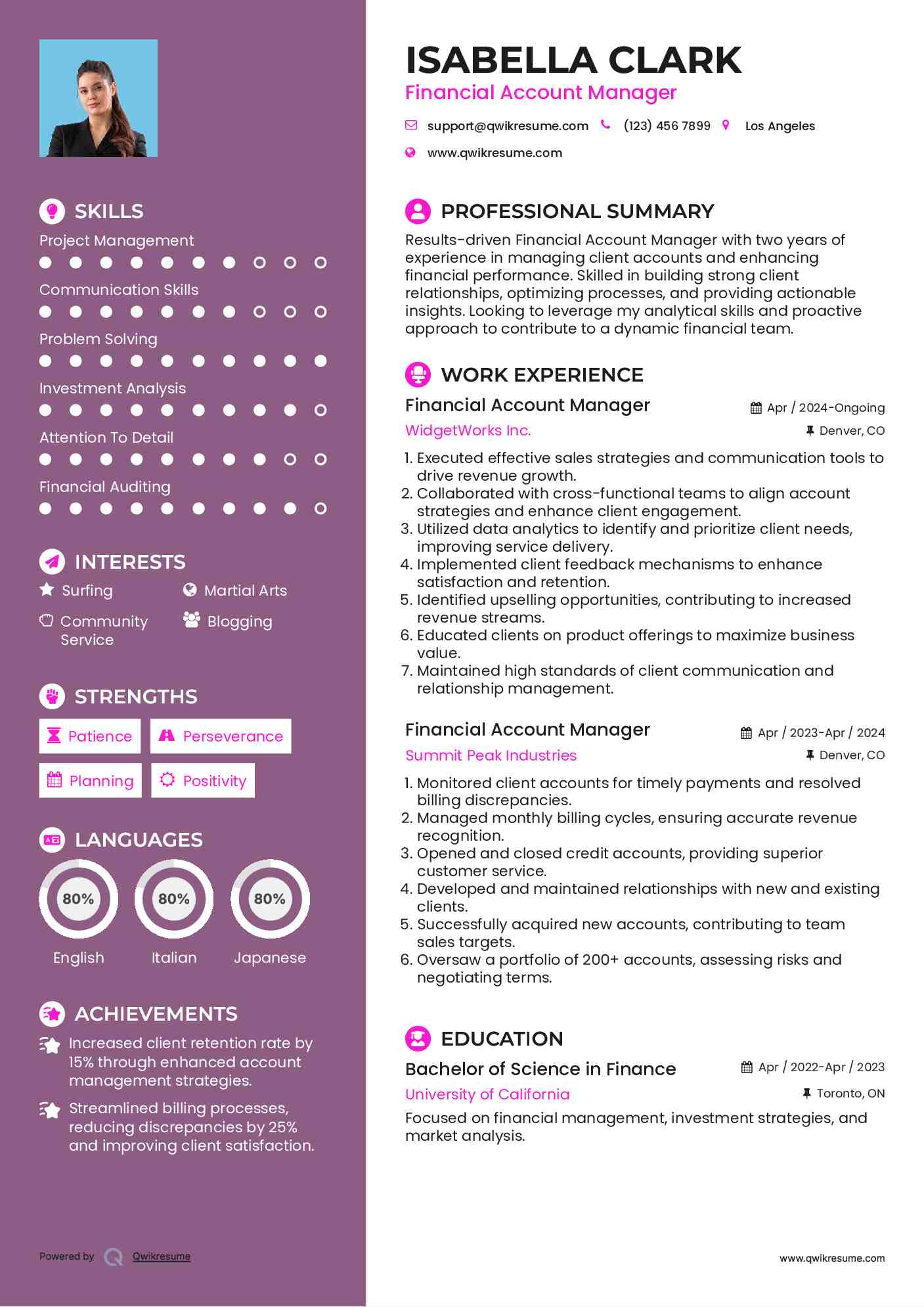 Financial Account Manager Resume Template