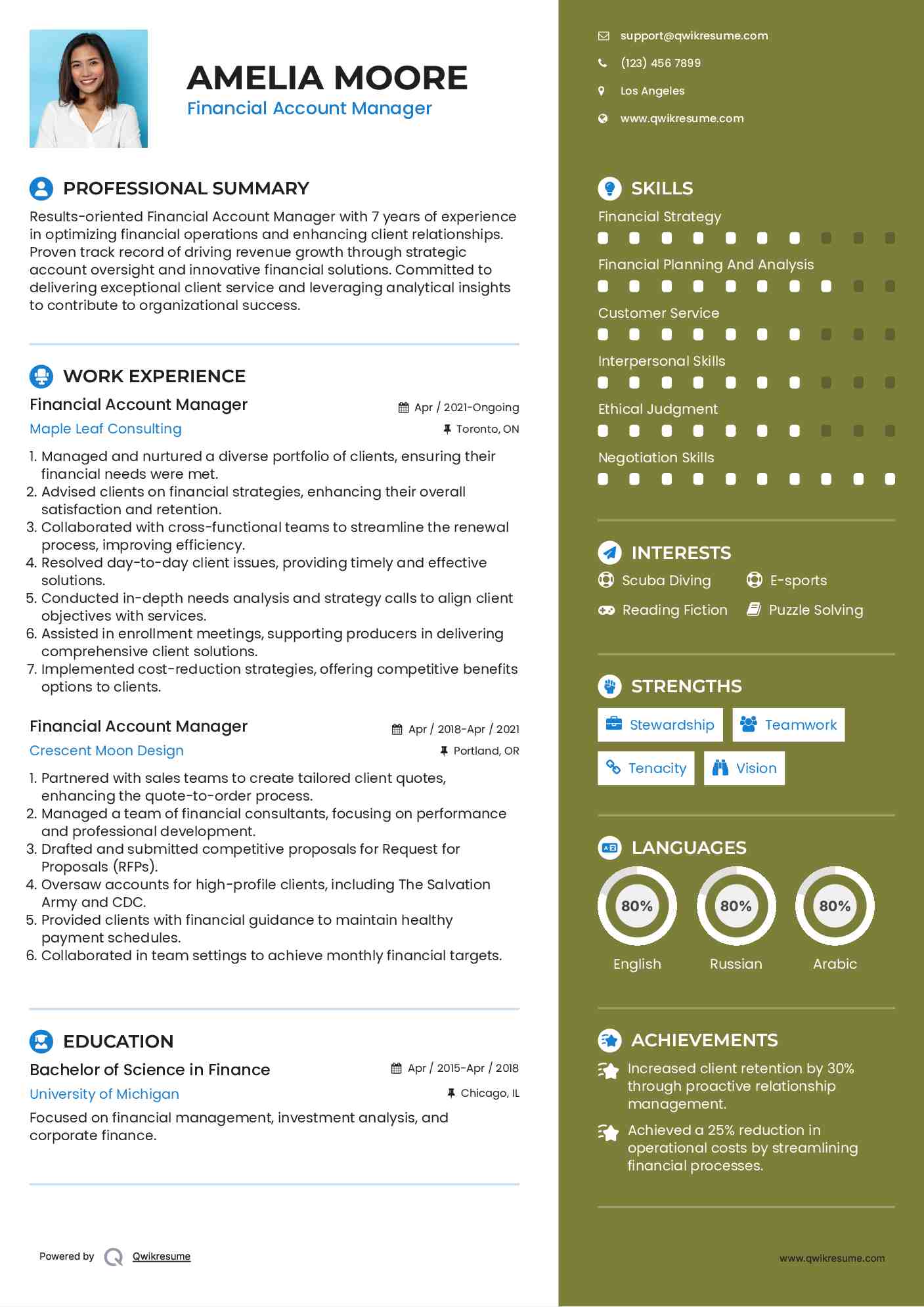 Financial Account Manager Resume Example