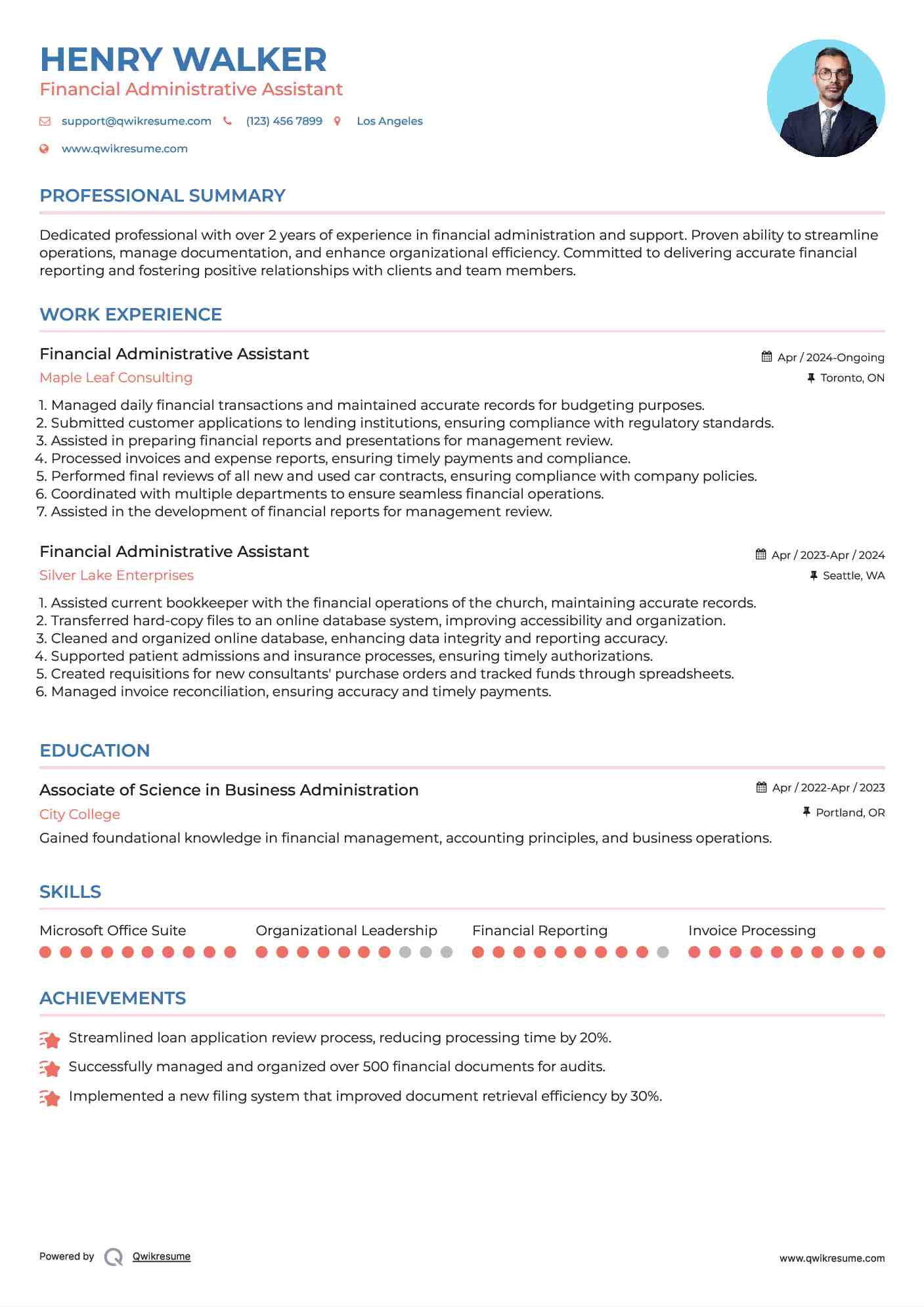 Financial Administrative Assistant Resume Template