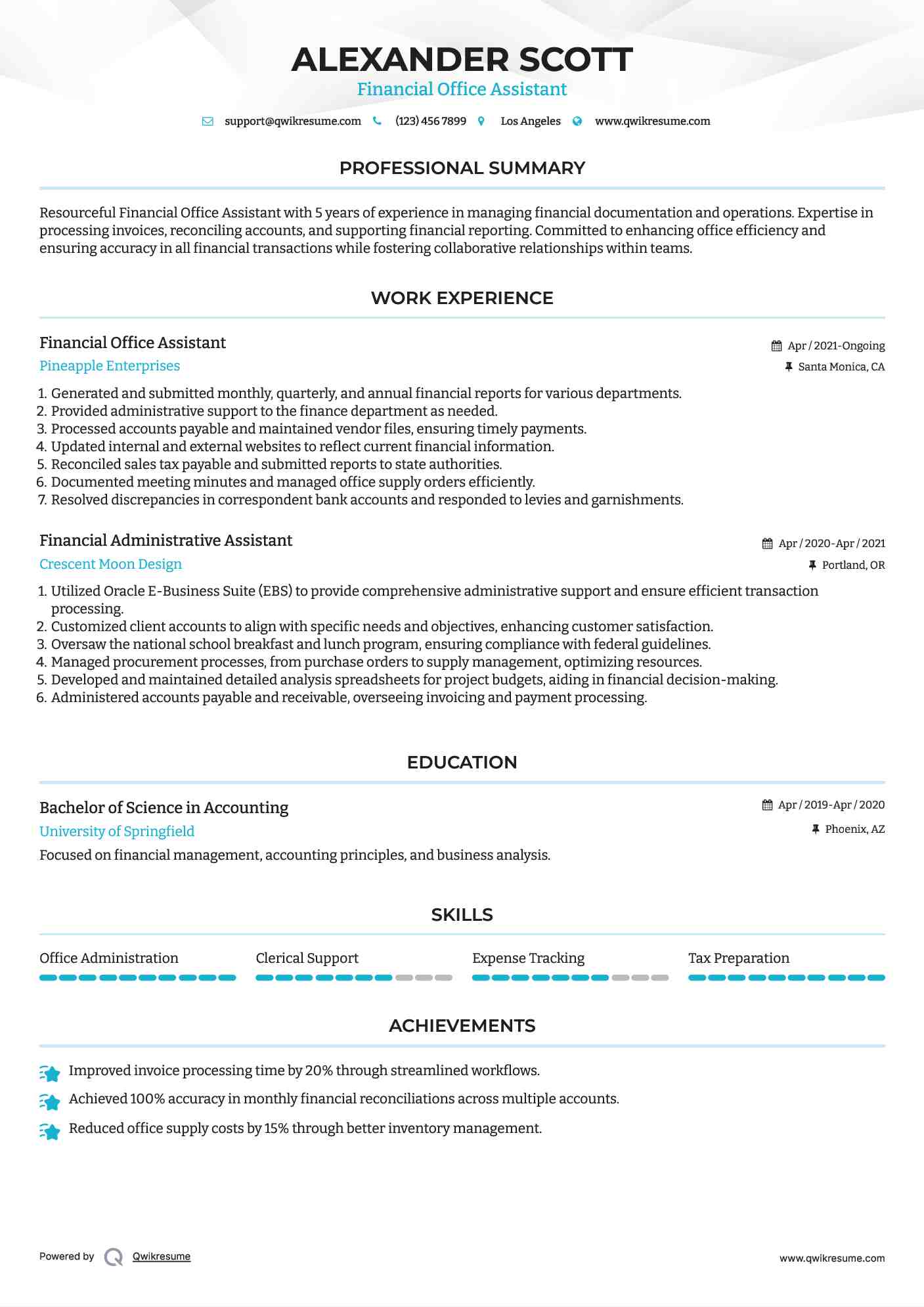 Financial Office Assistant Resume Format