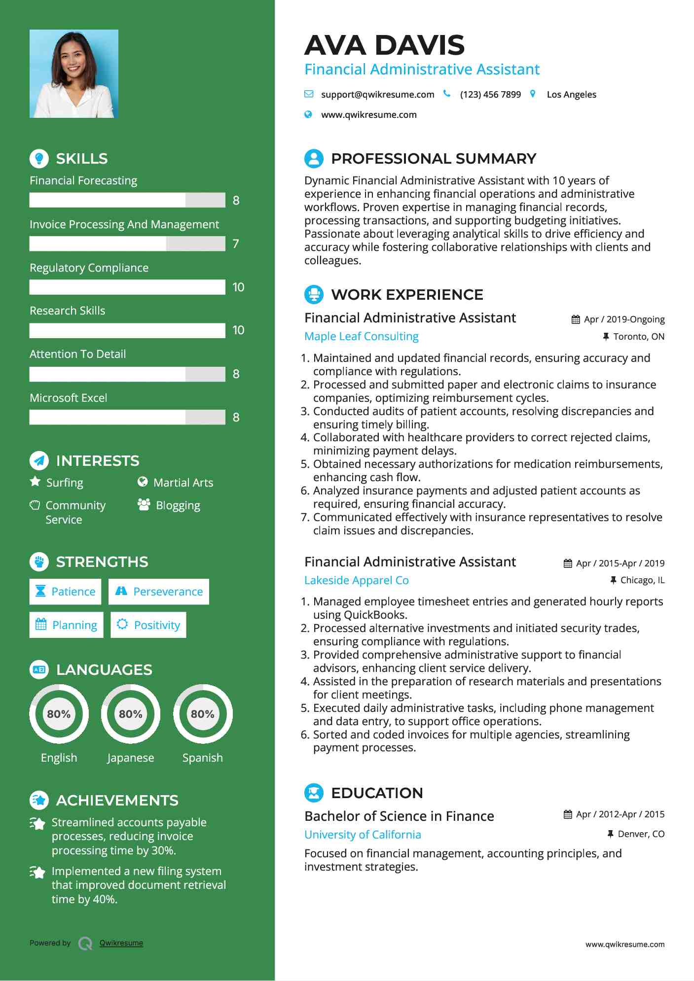 Financial Administrative Assistant Resume Template
