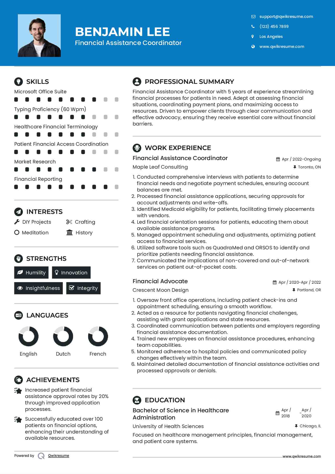 Financial Assistance Coordinator Resume Template